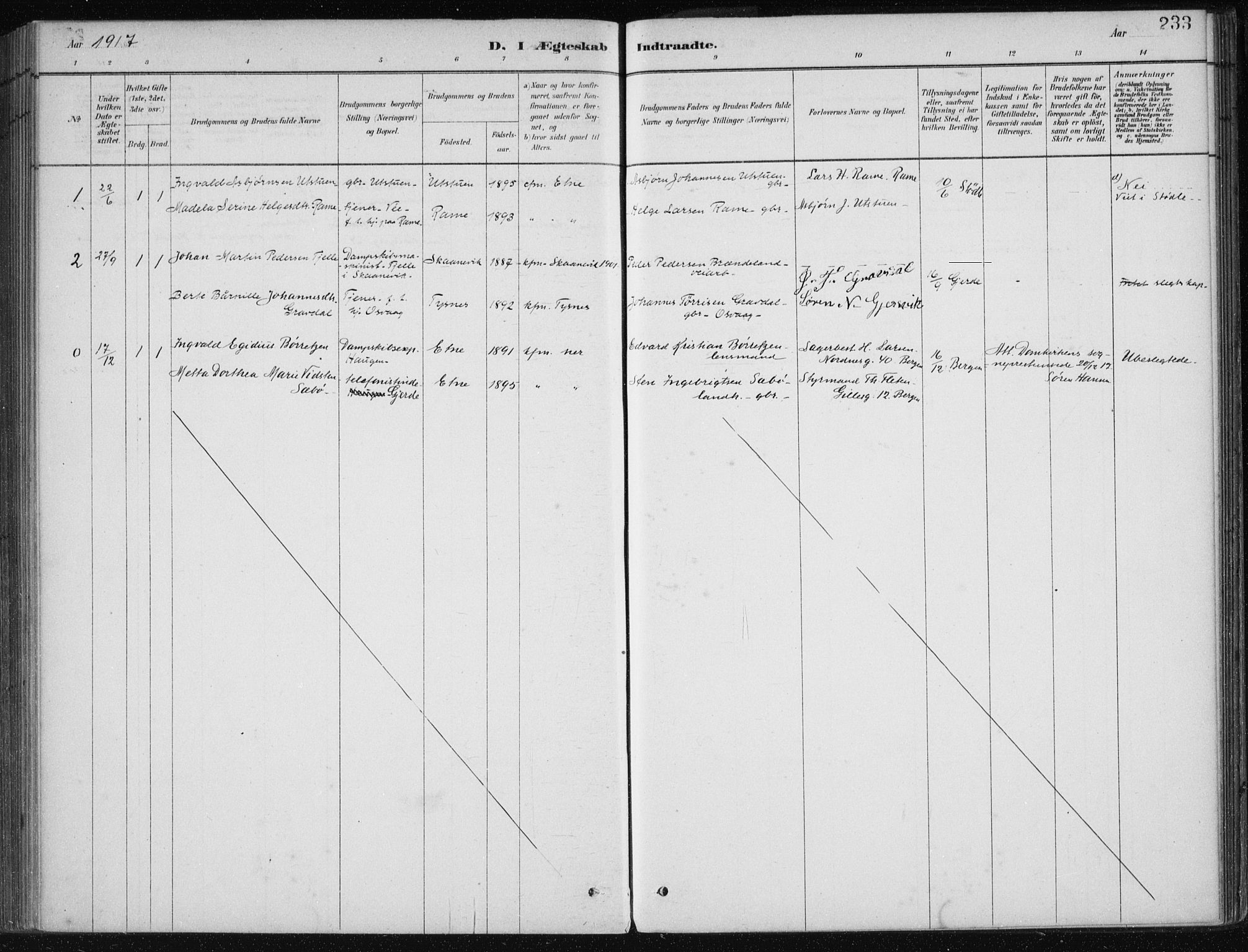 Etne sokneprestembete, AV/SAB-A-75001/H/Haa: Parish register (official) no. C  1, 1879-1919, p. 233