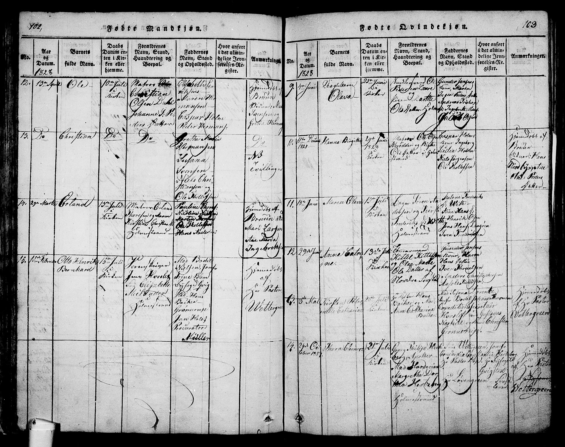 Holmestrand kirkebøker, SAKO/A-346/G/Ga/L0001: Parish register (copy) no. 1, 1814-1848, p. 102-103