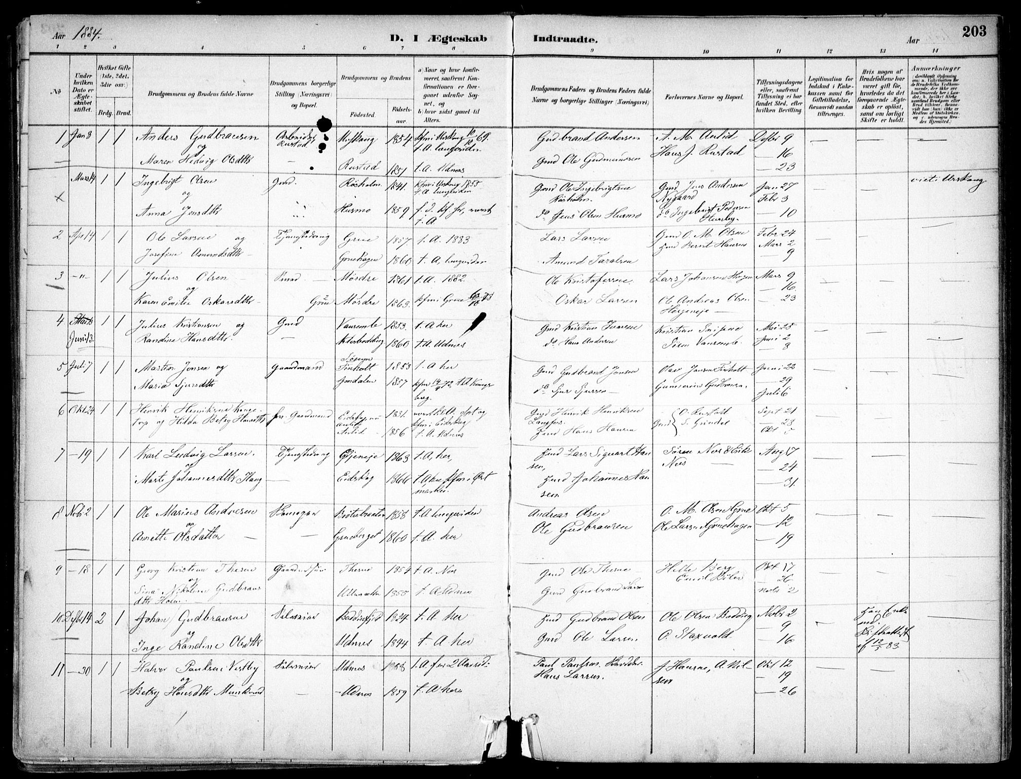 Nes prestekontor Kirkebøker, SAO/A-10410/F/Fc/L0002: Parish register (official) no. IIi 2, 1882-1916, p. 203