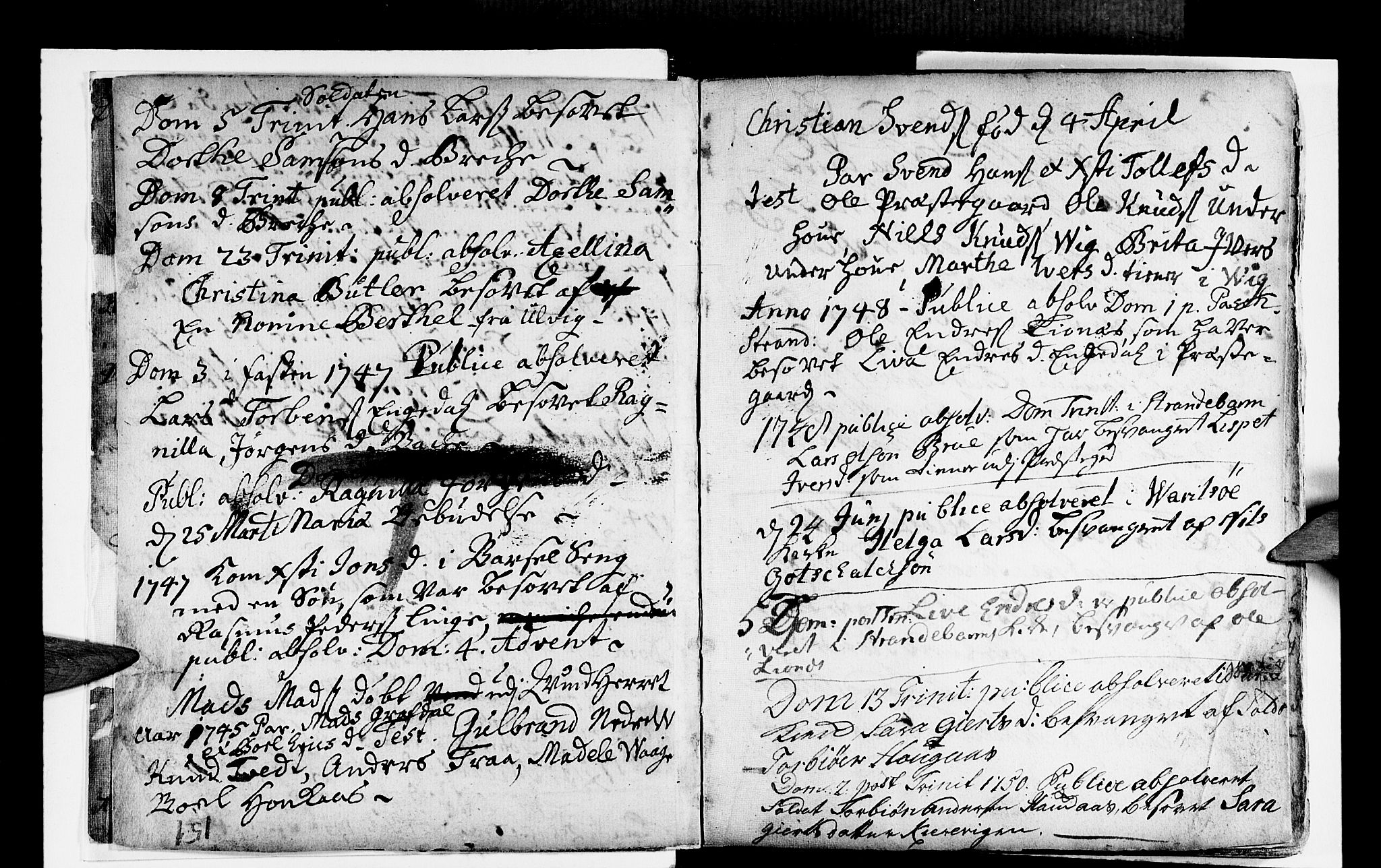 Strandebarm sokneprestembete, AV/SAB-A-78401/H/Haa: Parish register (official) no. A 2 /1, 1727-1750, p. 151