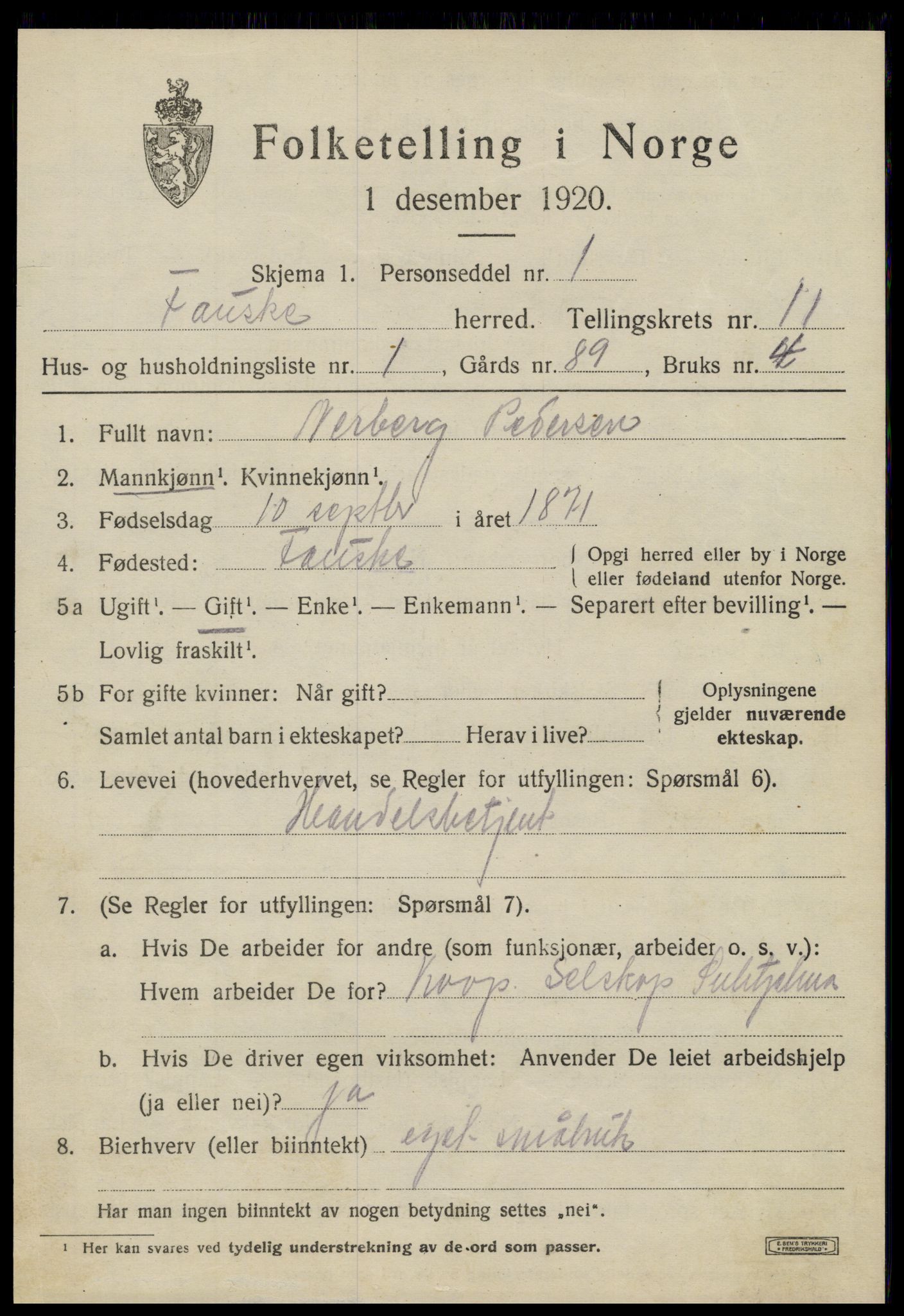 SAT, 1920 census for Fauske, 1920, p. 7780