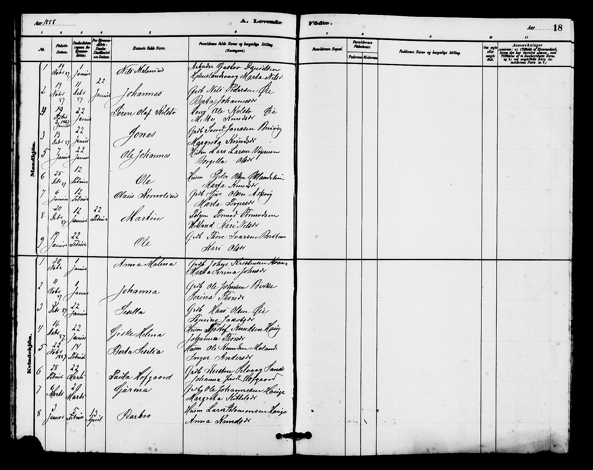 Hjelmeland sokneprestkontor, SAST/A-101843/01/V/L0007: Parish register (copy) no. B 7, 1880-1909, p. 18