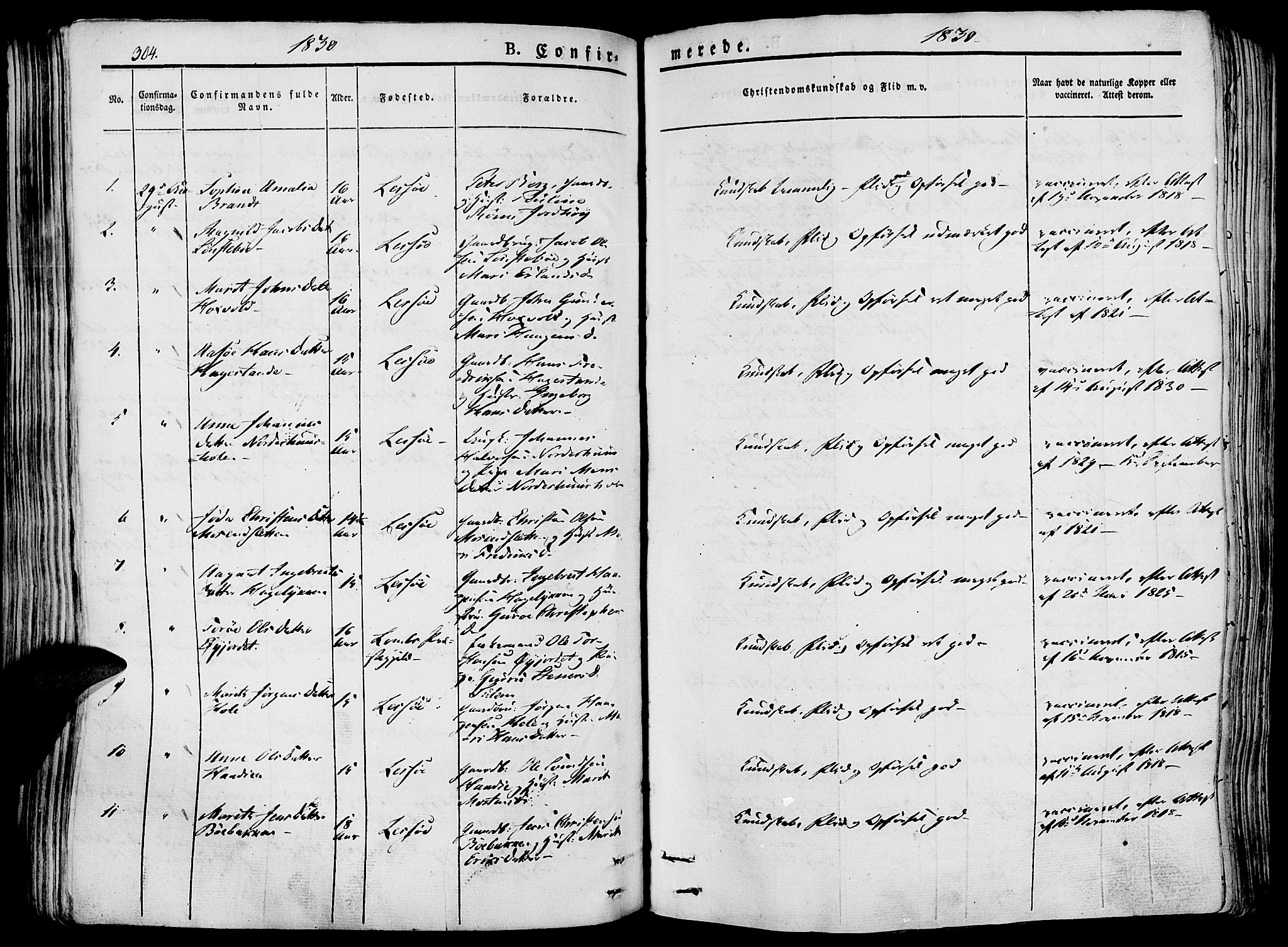 Lesja prestekontor, SAH/PREST-068/H/Ha/Haa/L0005: Parish register (official) no. 5, 1830-1842, p. 304