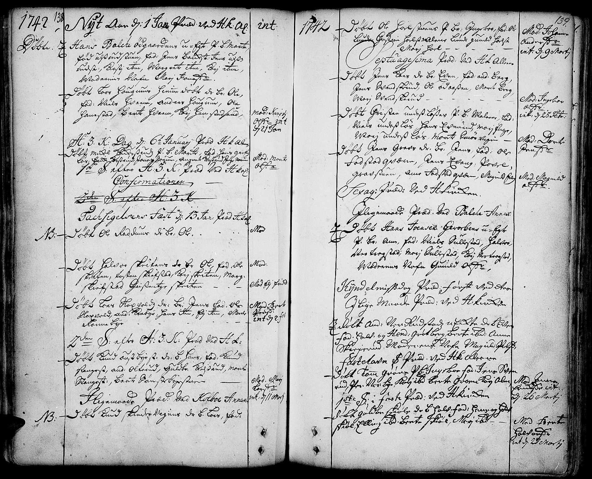 Toten prestekontor, SAH/PREST-102/H/Ha/Haa/L0003: Parish register (official) no. 3, 1734-1751, p. 138-139