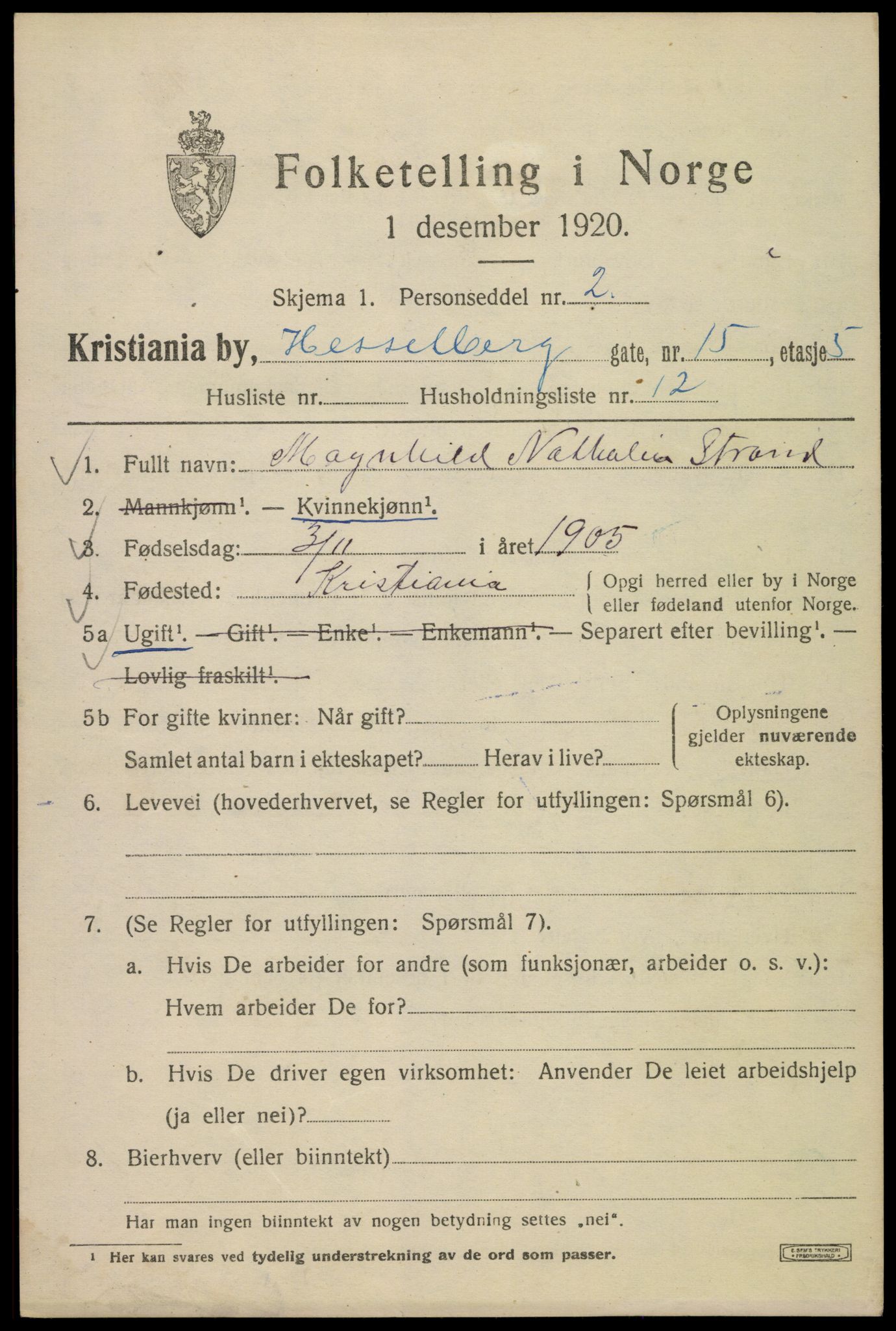 SAO, 1920 census for Kristiania, 1920, p. 293833