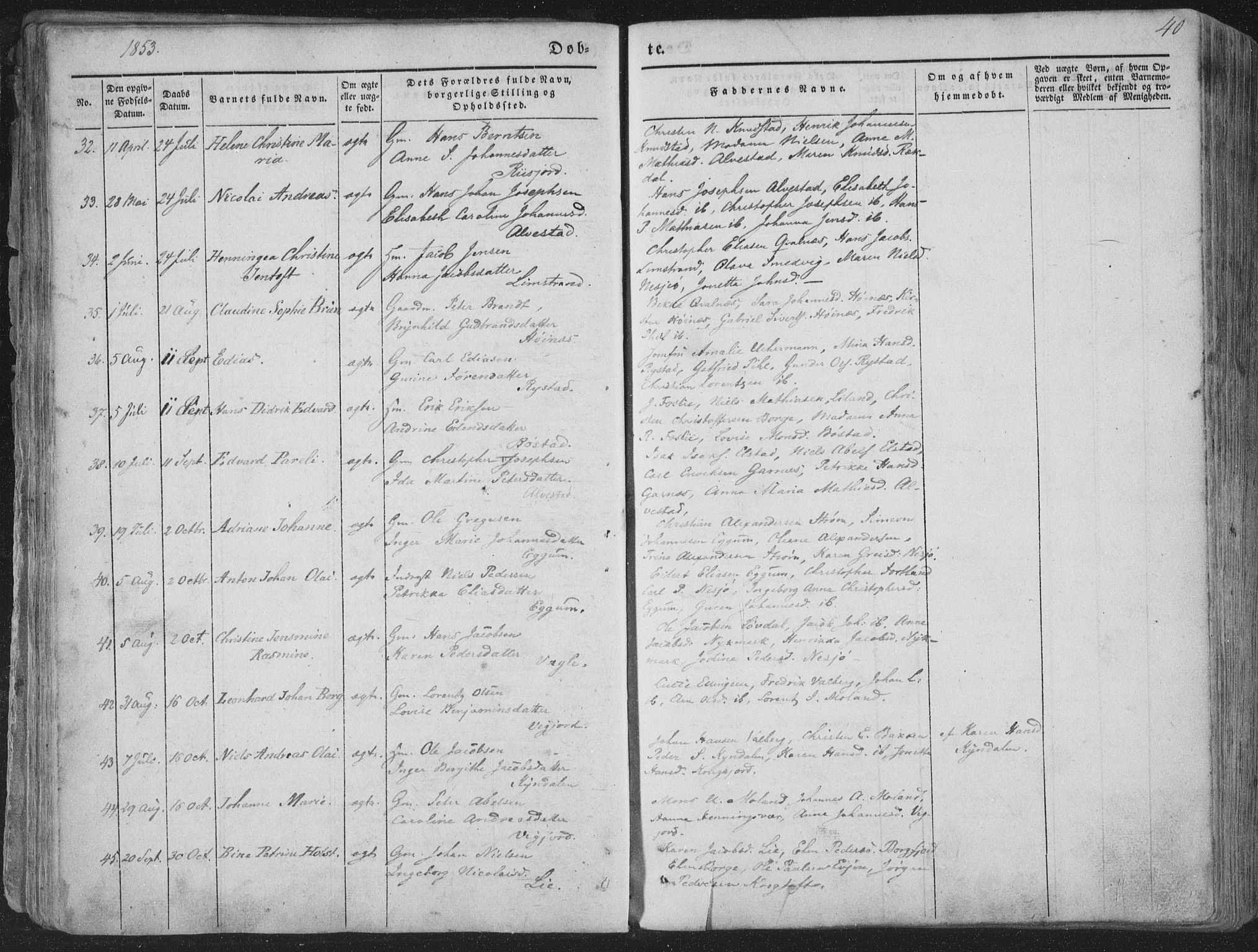 Ministerialprotokoller, klokkerbøker og fødselsregistre - Nordland, SAT/A-1459/880/L1131: Parish register (official) no. 880A05, 1844-1868, p. 40