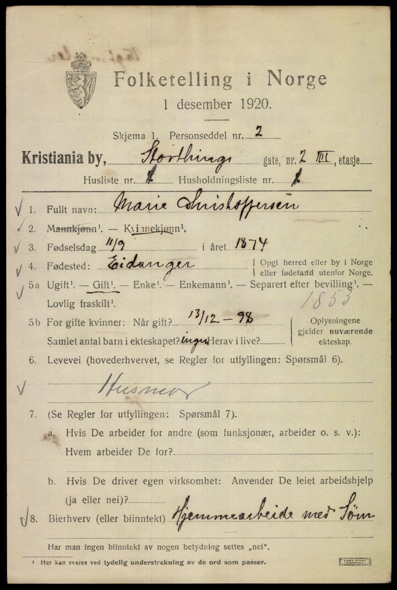 SAO, 1920 census for Kristiania, 1920, p. 550319