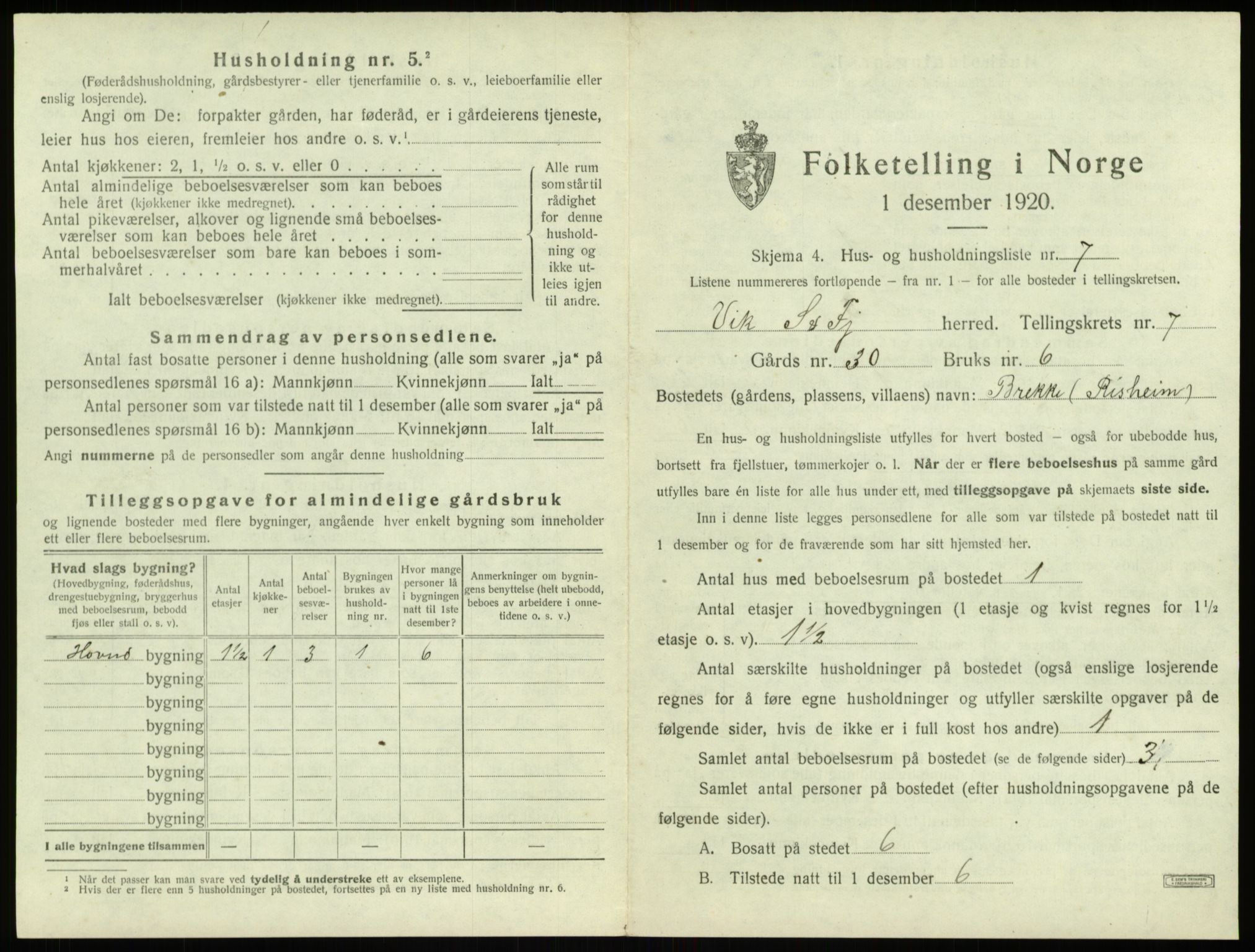 SAB, 1920 census for Vik, 1920, p. 769