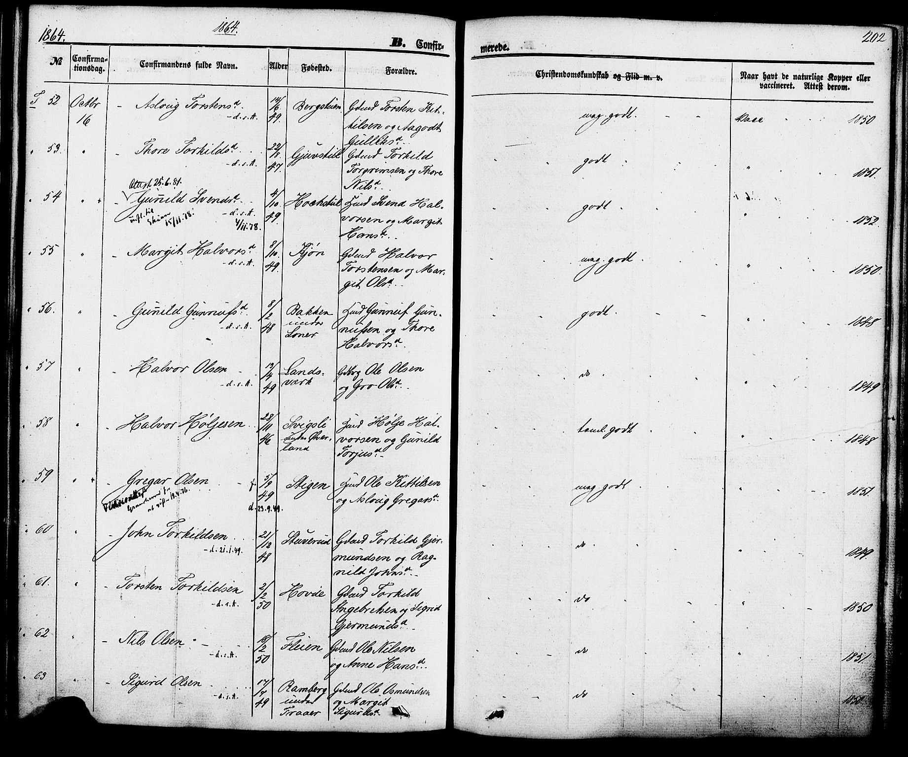 Hjartdal kirkebøker, AV/SAKO-A-270/F/Fa/L0009: Parish register (official) no. I 9, 1860-1879, p. 202