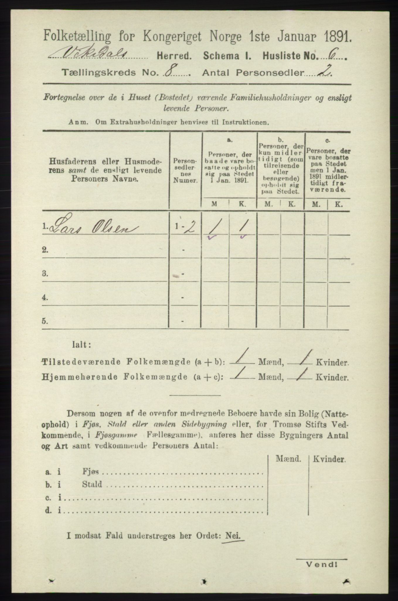 RA, 1891 census for 1157 Vikedal, 1891, p. 2200