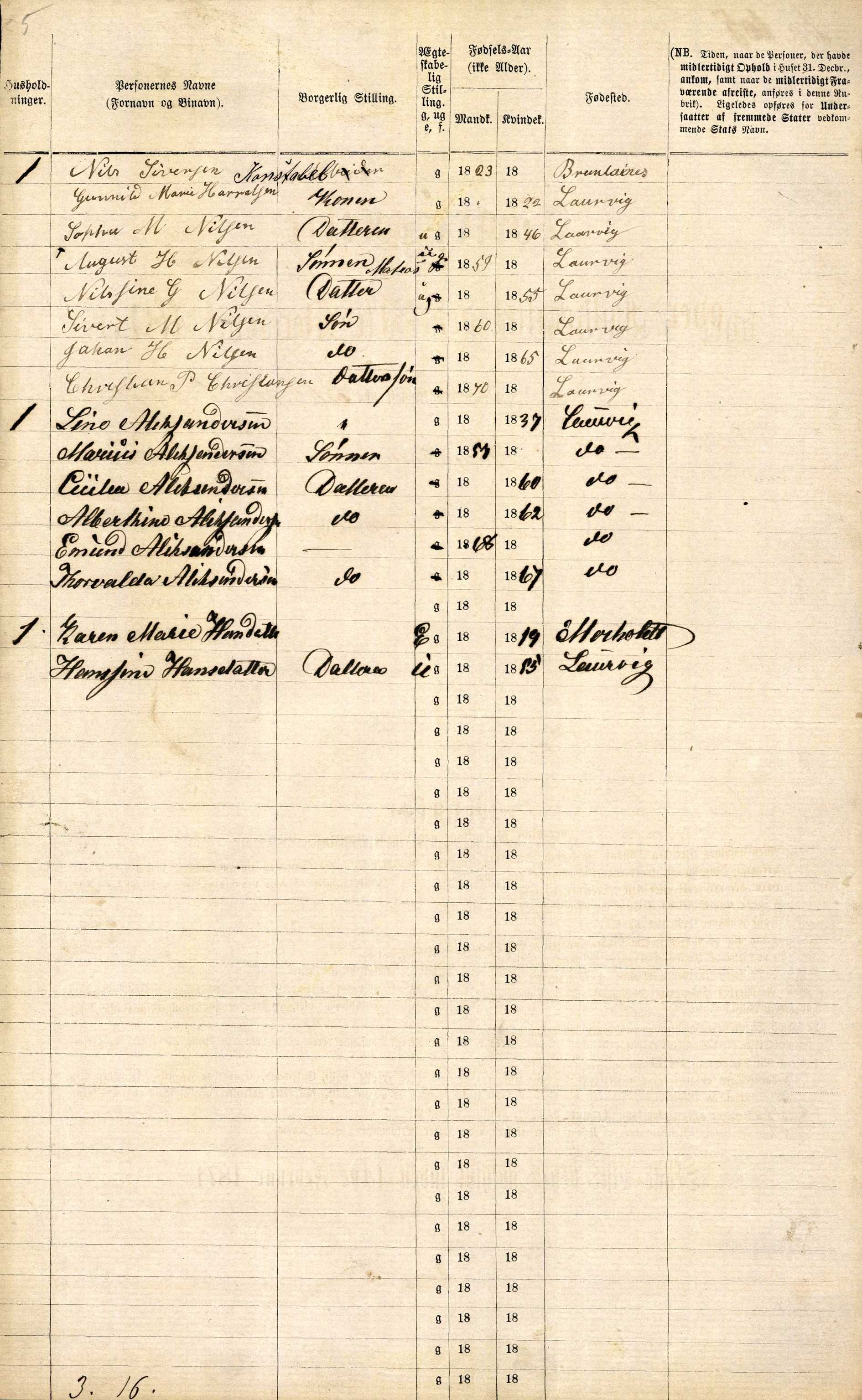 RA, 1870 census for 0707 Larvik, 1870, p. 1232