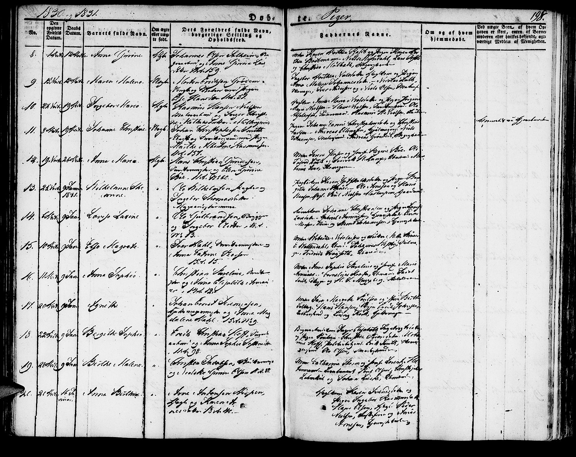 Domkirken sokneprestembete, AV/SAB-A-74801/H/Haa/L0012: Parish register (official) no. A 12, 1821-1840, p. 198