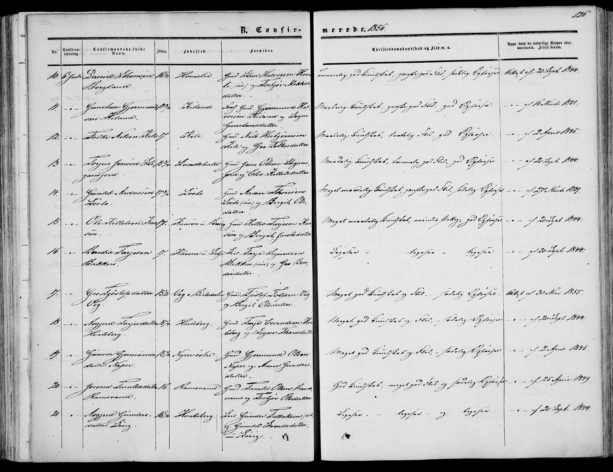 Fyresdal kirkebøker, SAKO/A-263/F/Fa/L0005: Parish register (official) no. I 5, 1855-1871, p. 126