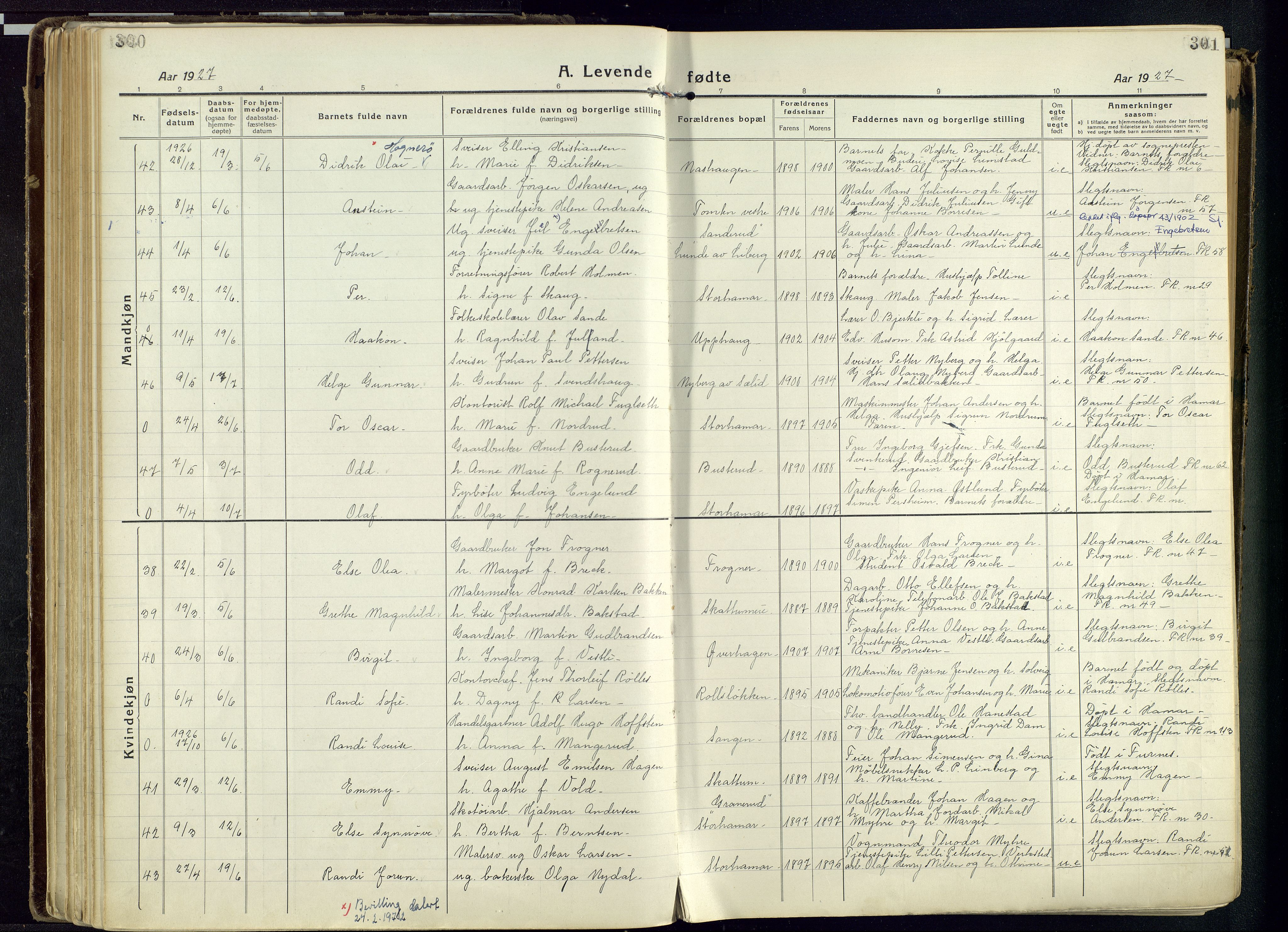 Vang prestekontor, Hedmark, AV/SAH-PREST-008/H/Ha/Haa/L0022: Parish register (official) no. 22, 1918-1944, p. 300-301