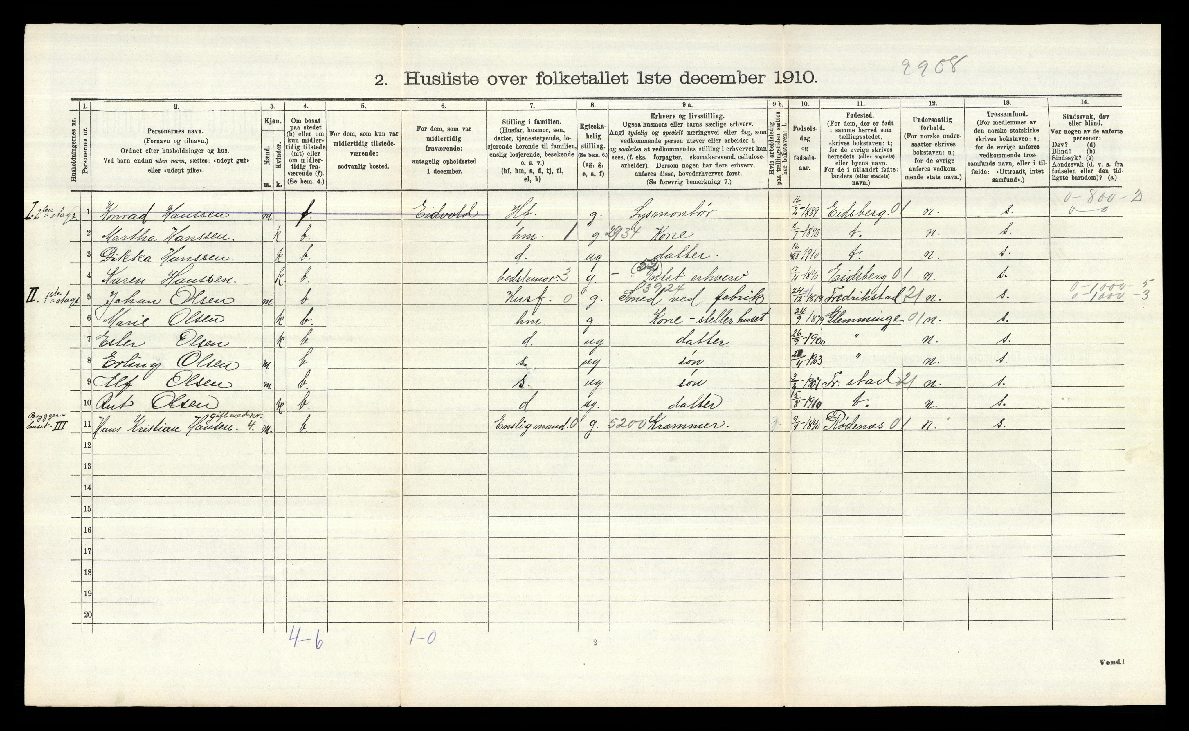 RA, 1910 census for Borge, 1910, p. 741