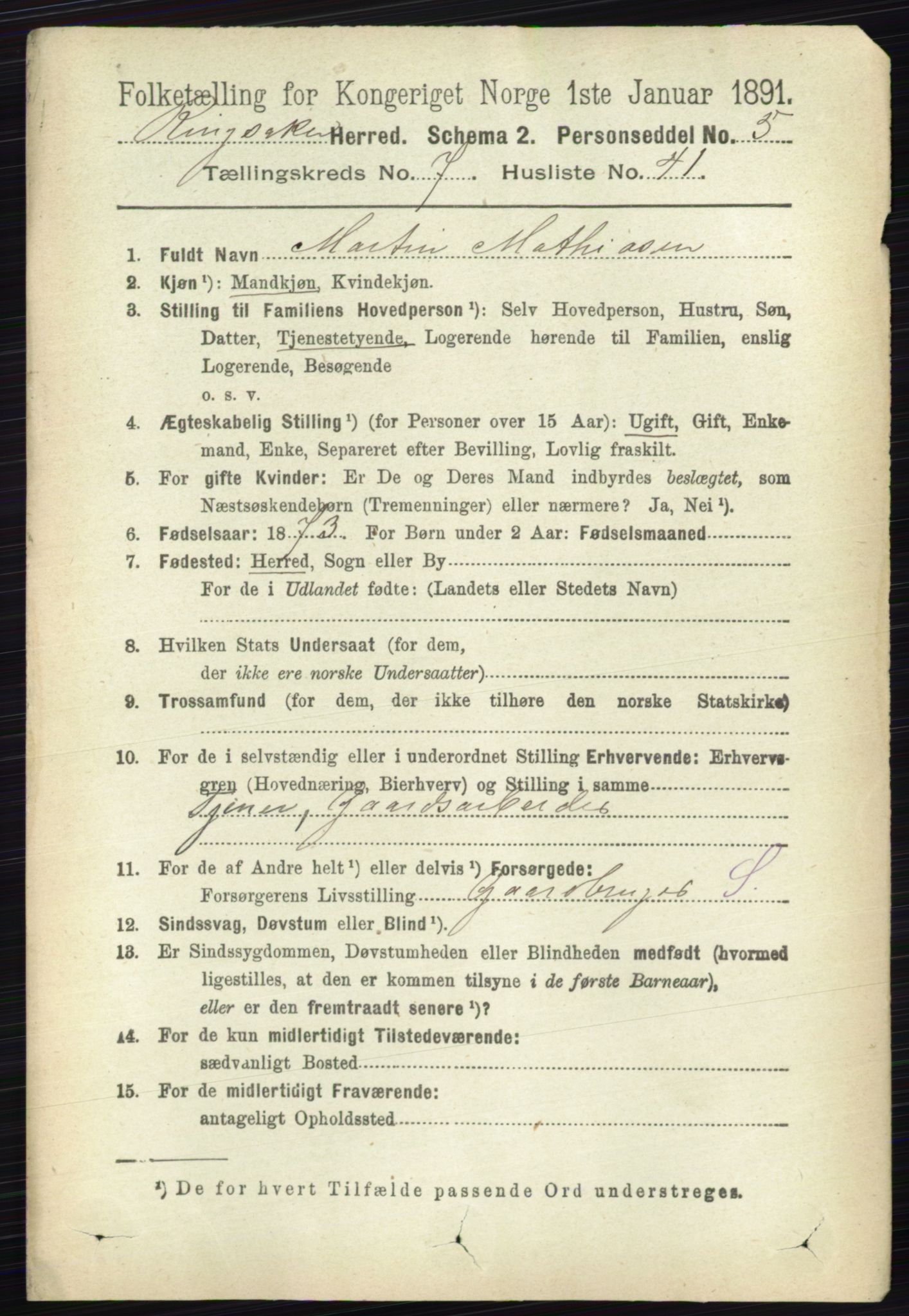 RA, 1891 census for 0412 Ringsaker, 1891, p. 4167