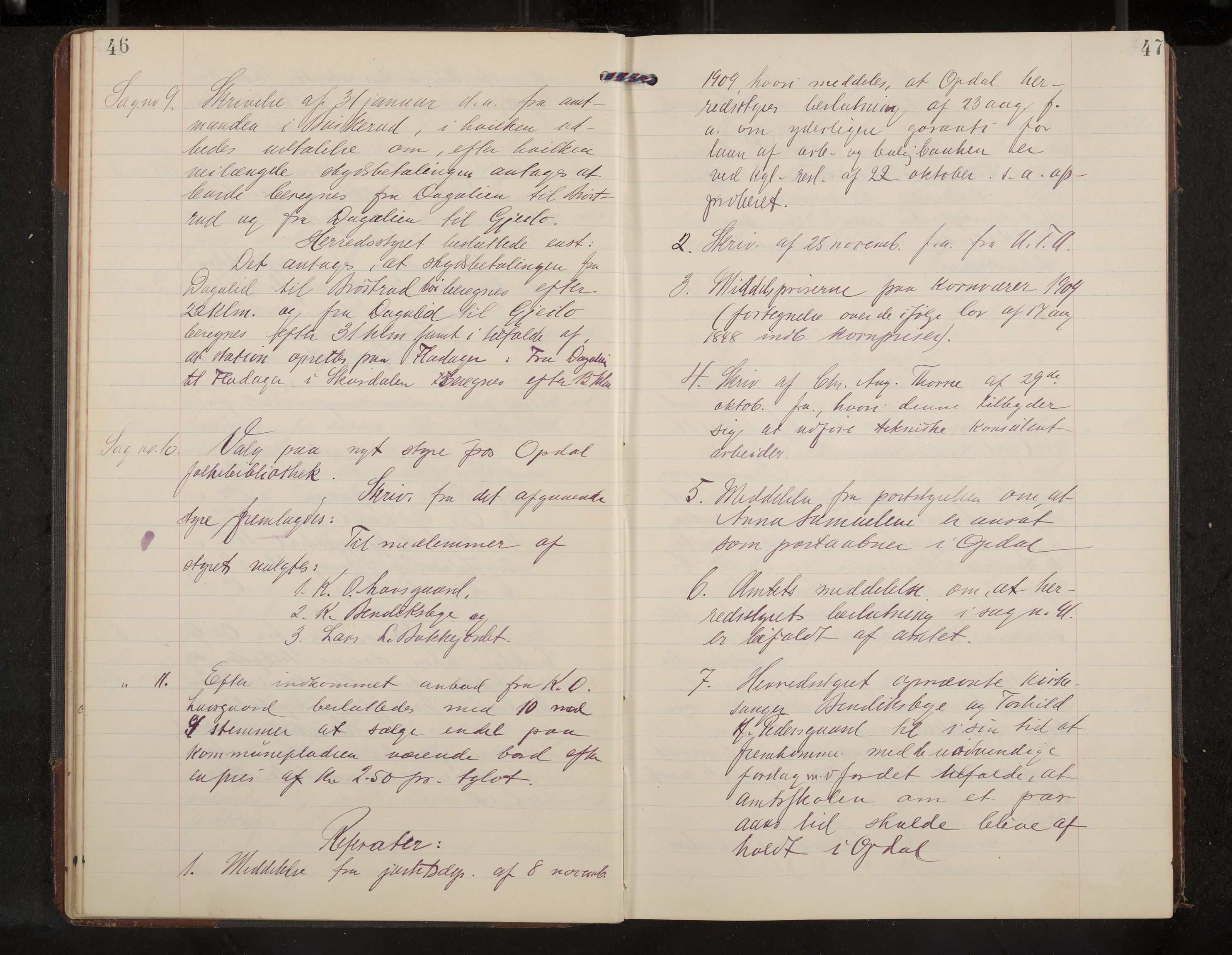 Uvdal formannskap og sentraladministrasjon, IKAK/0634021/A/Aa/L0002: Møtebok, 1909-1915, p. 46-47