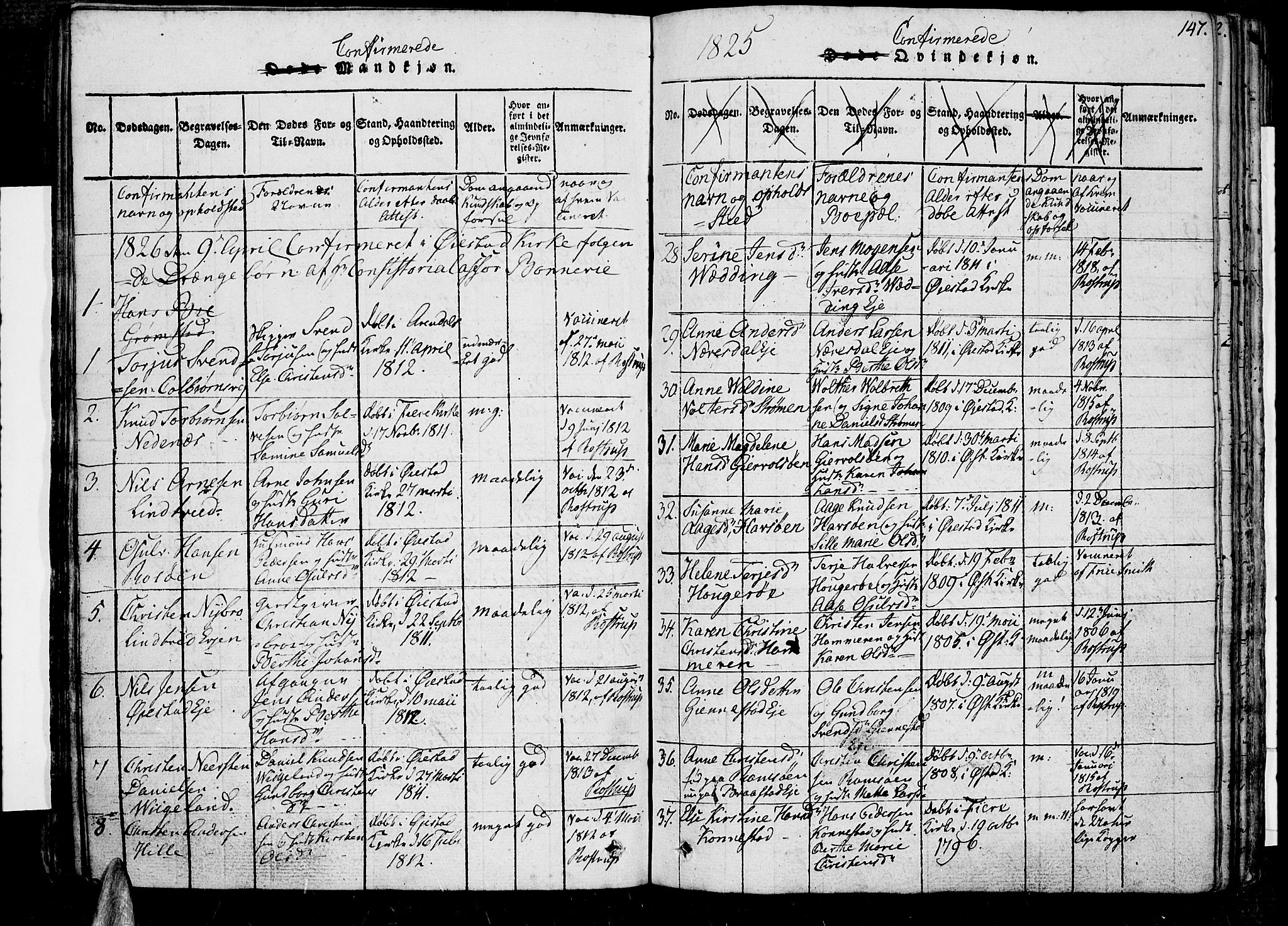 Øyestad sokneprestkontor, SAK/1111-0049/F/Fb/L0003: Parish register (copy) no. B 3, 1816-1827, p. 147