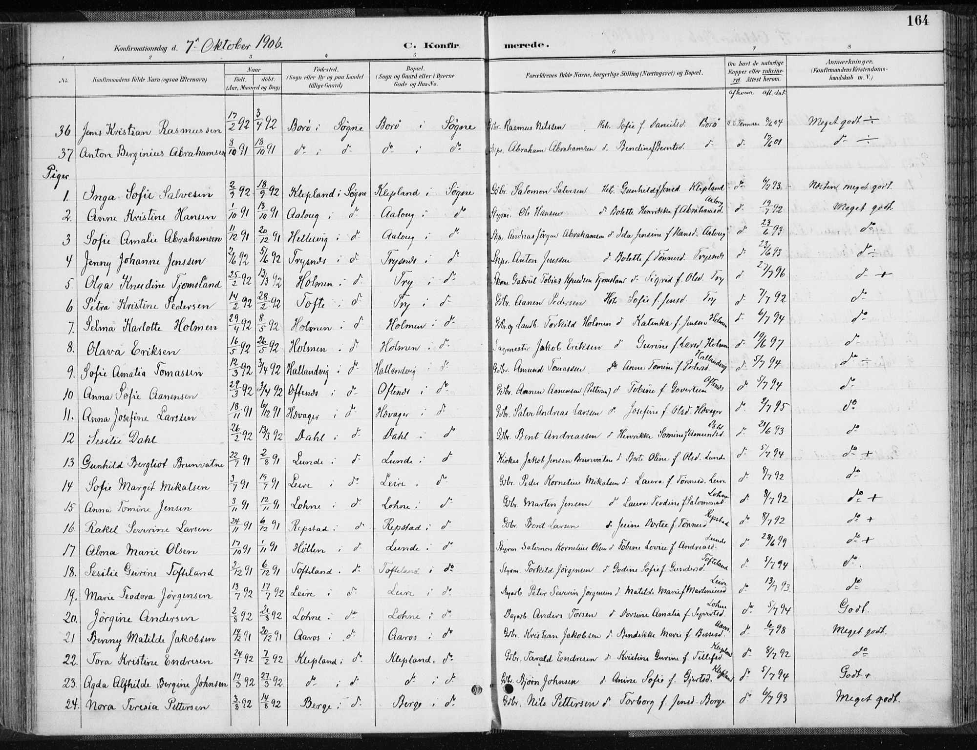 Søgne sokneprestkontor, SAK/1111-0037/F/Fa/Fab/L0013: Parish register (official) no. A 13, 1892-1911, p. 164