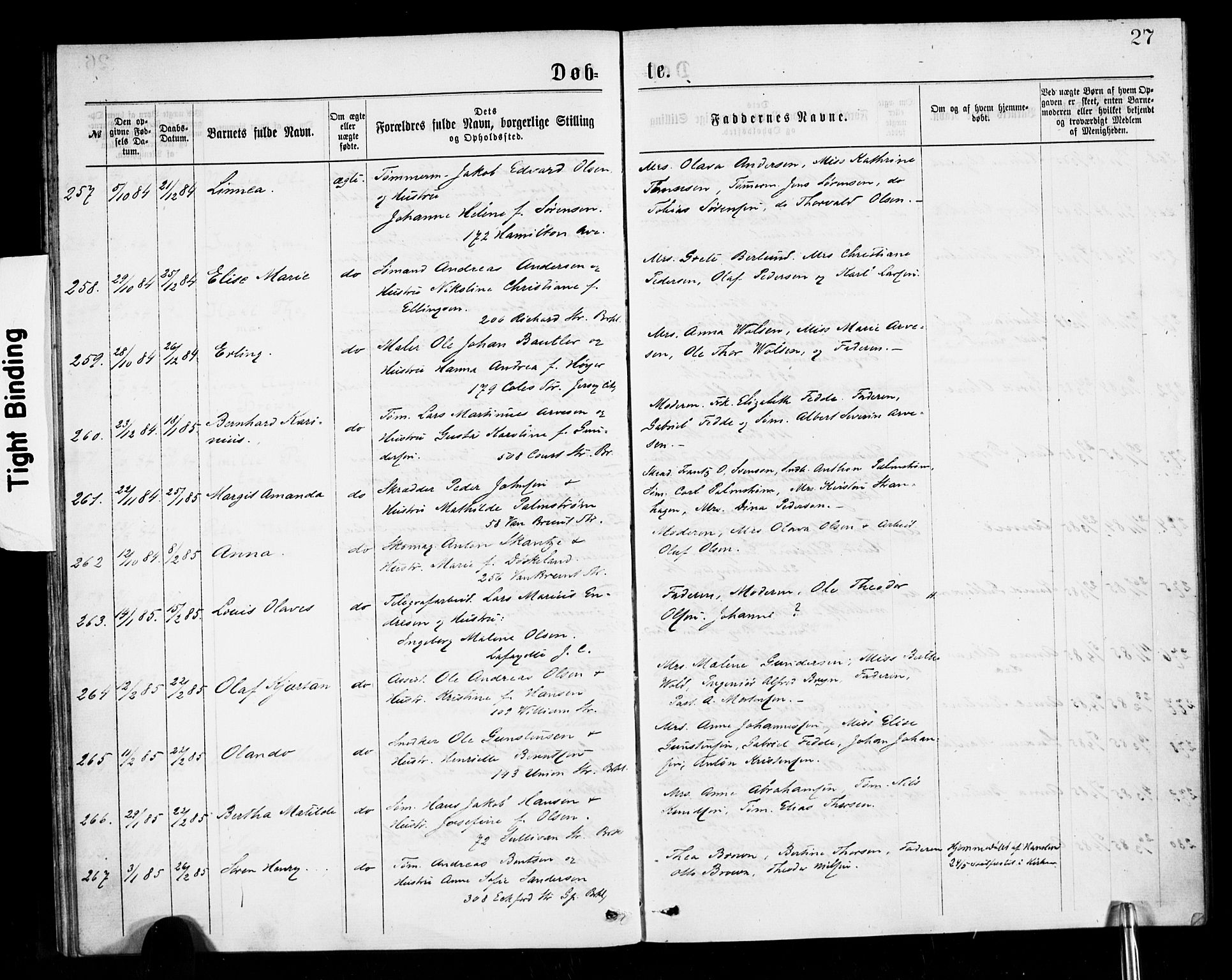 Den norske sjømannsmisjon i utlandet/New York, SAB/SAB/PA-0110/H/Ha/L0001: Parish register (official) no. A 1, 1878-1885, p. 27