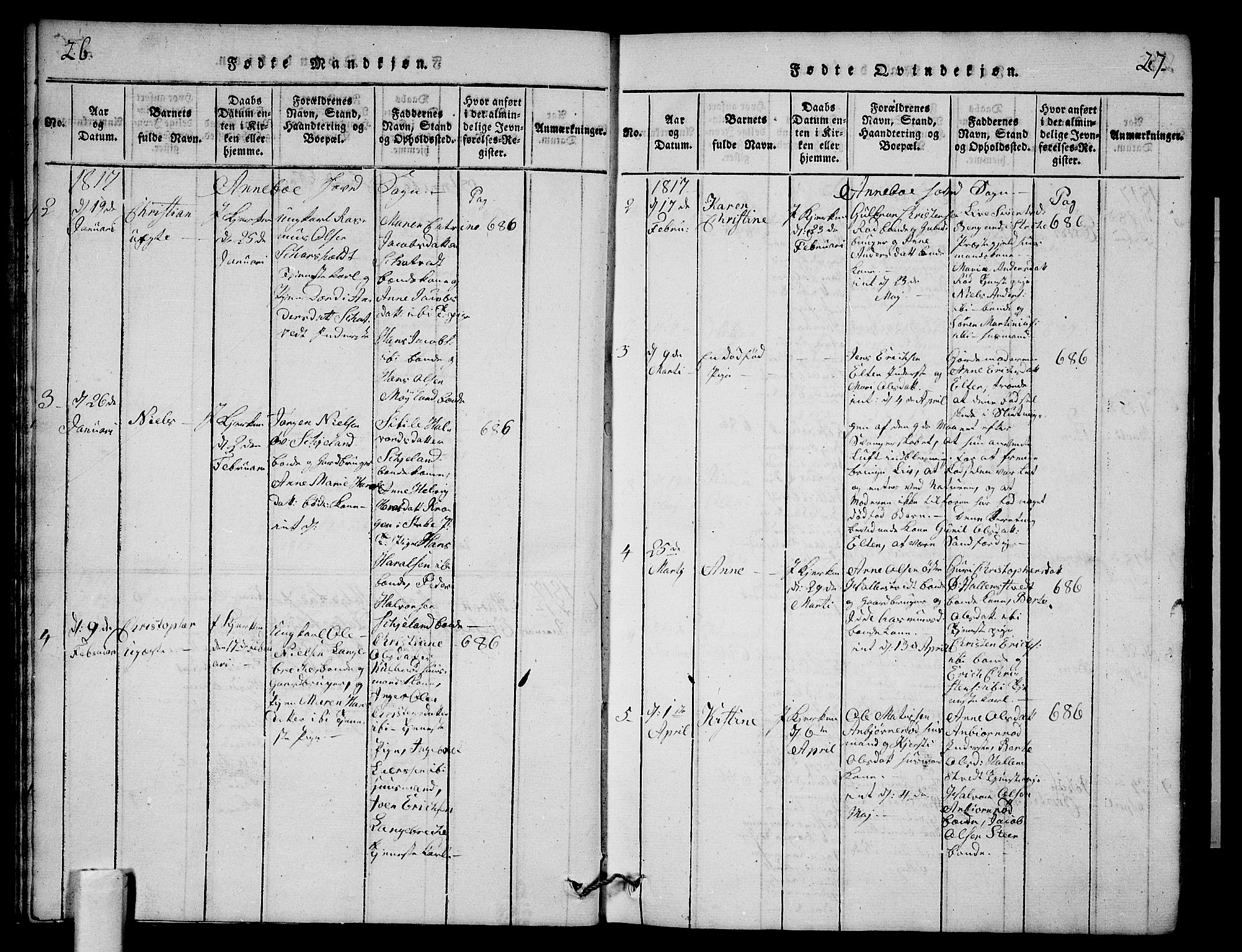 Andebu kirkebøker, AV/SAKO-A-336/G/Ga/L0001: Parish register (copy) no. I 1 /1, 1815-1823, p. 26-27