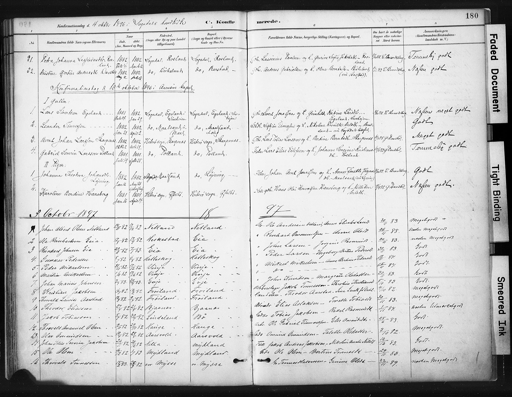 Sokndal sokneprestkontor, SAST/A-101808: Parish register (official) no. A 11.1, 1887-1905, p. 180