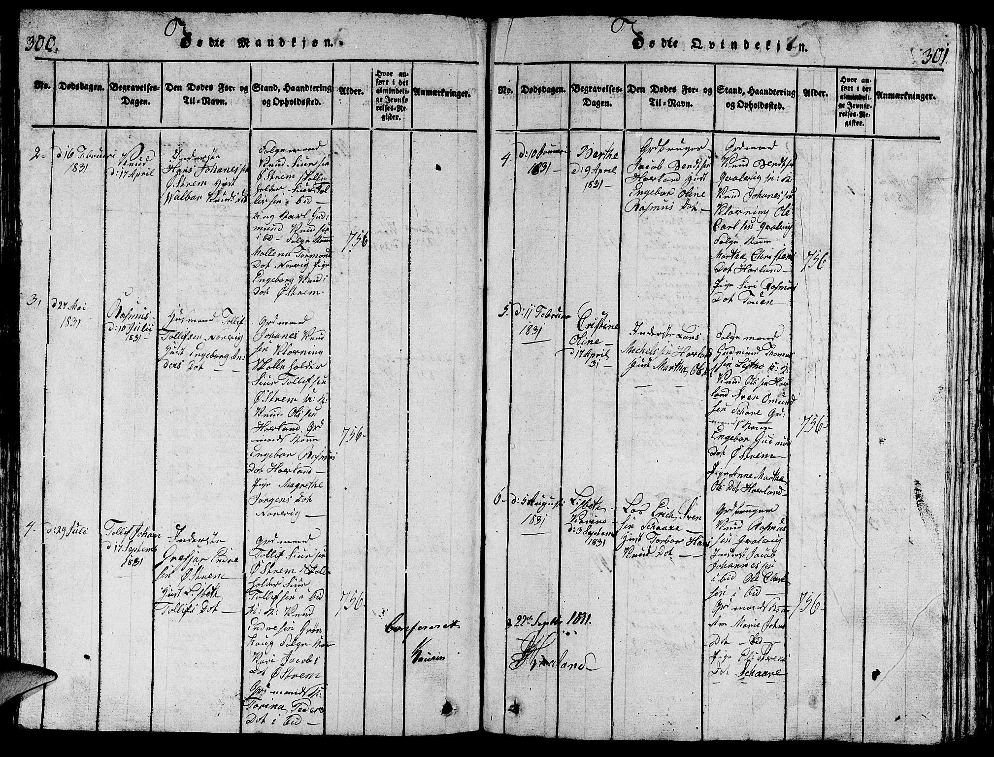 Torvastad sokneprestkontor, SAST/A -101857/H/Ha/Hab/L0001: Parish register (copy) no. B 1 /2, 1817-1834, p. 300-301