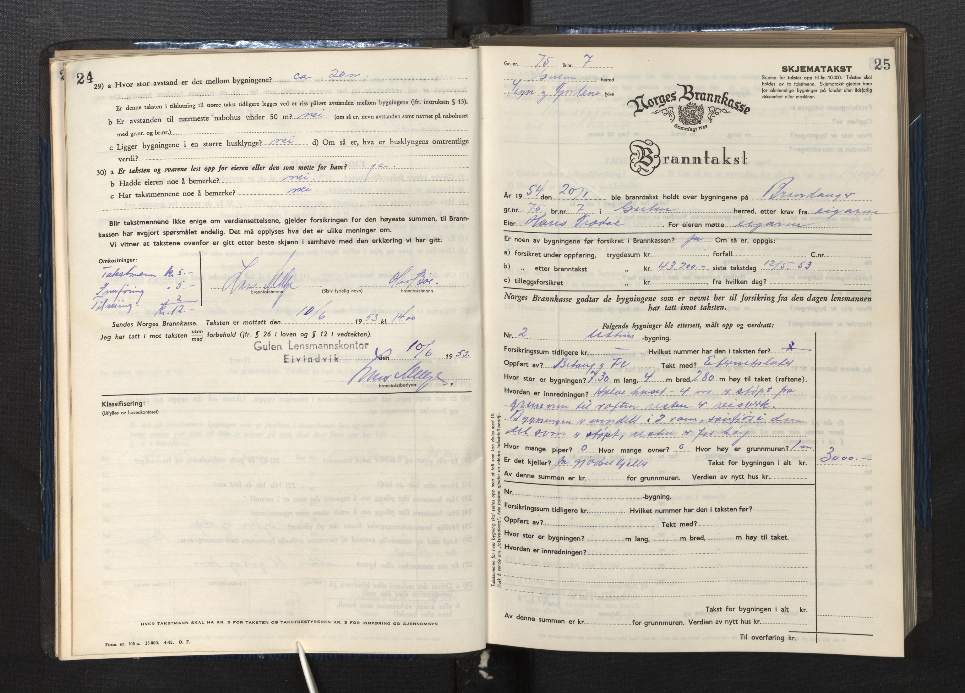 Lensmannen i Gulen, SAB/A-27901/0012/L0004: Branntakstprotokoll skjematakst, 1948-1954, p. 24-25