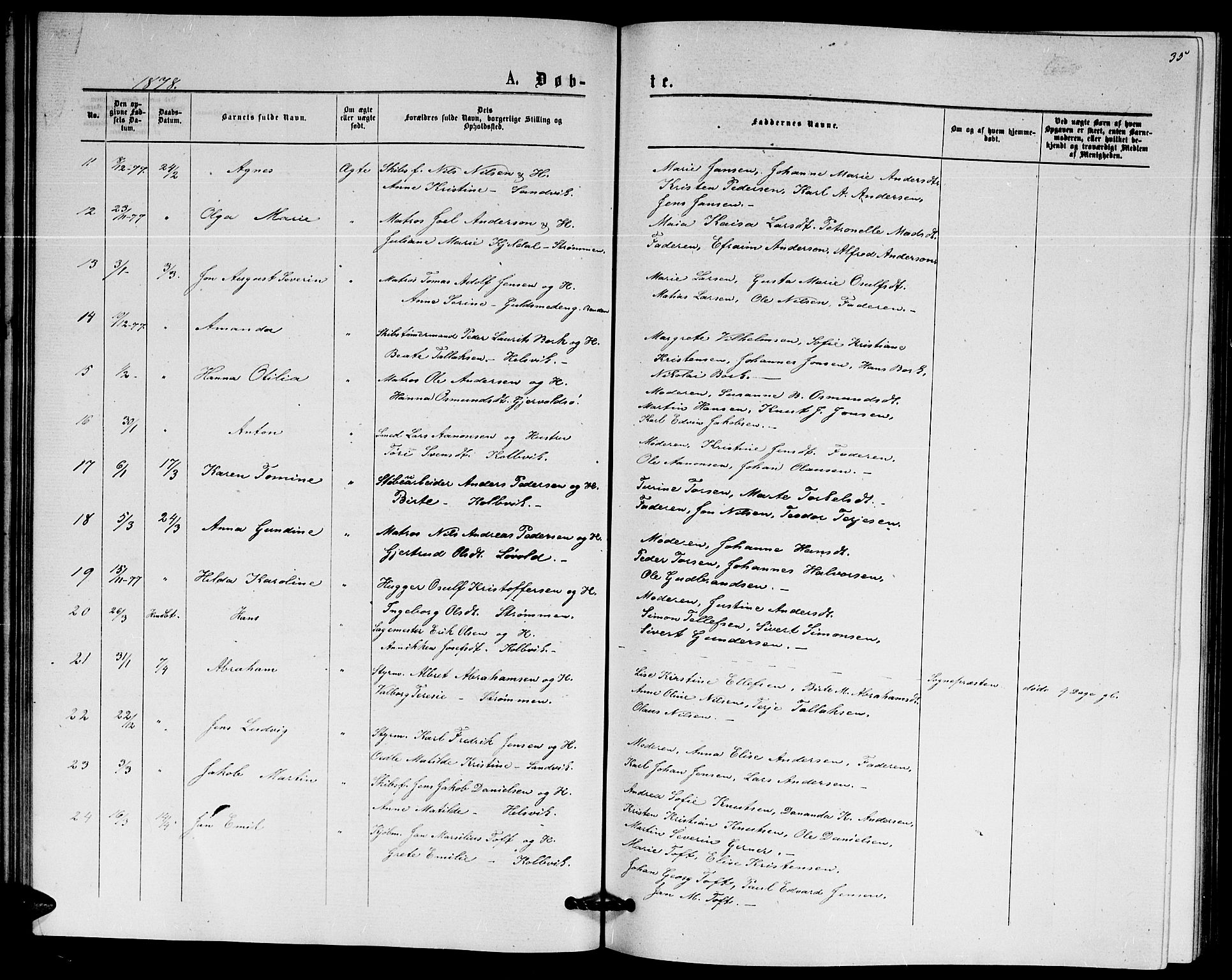 Hisøy sokneprestkontor, SAK/1111-0020/F/Fb/L0002: Parish register (copy) no. B 2, 1873-1885, p. 35