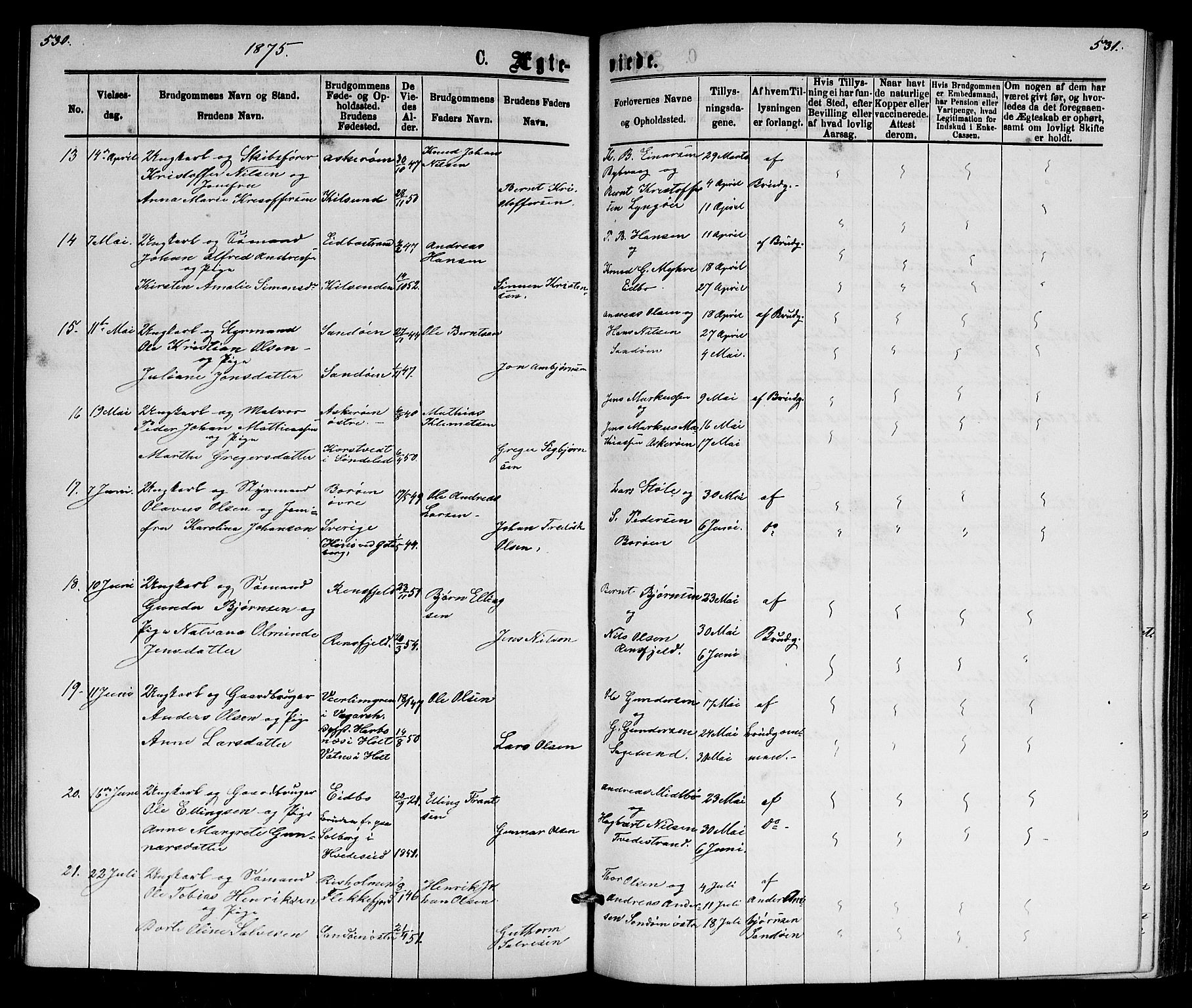 Dypvåg sokneprestkontor, SAK/1111-0007/F/Fb/Fba/L0012: Parish register (copy) no. B 12, 1872-1886, p. 530-531