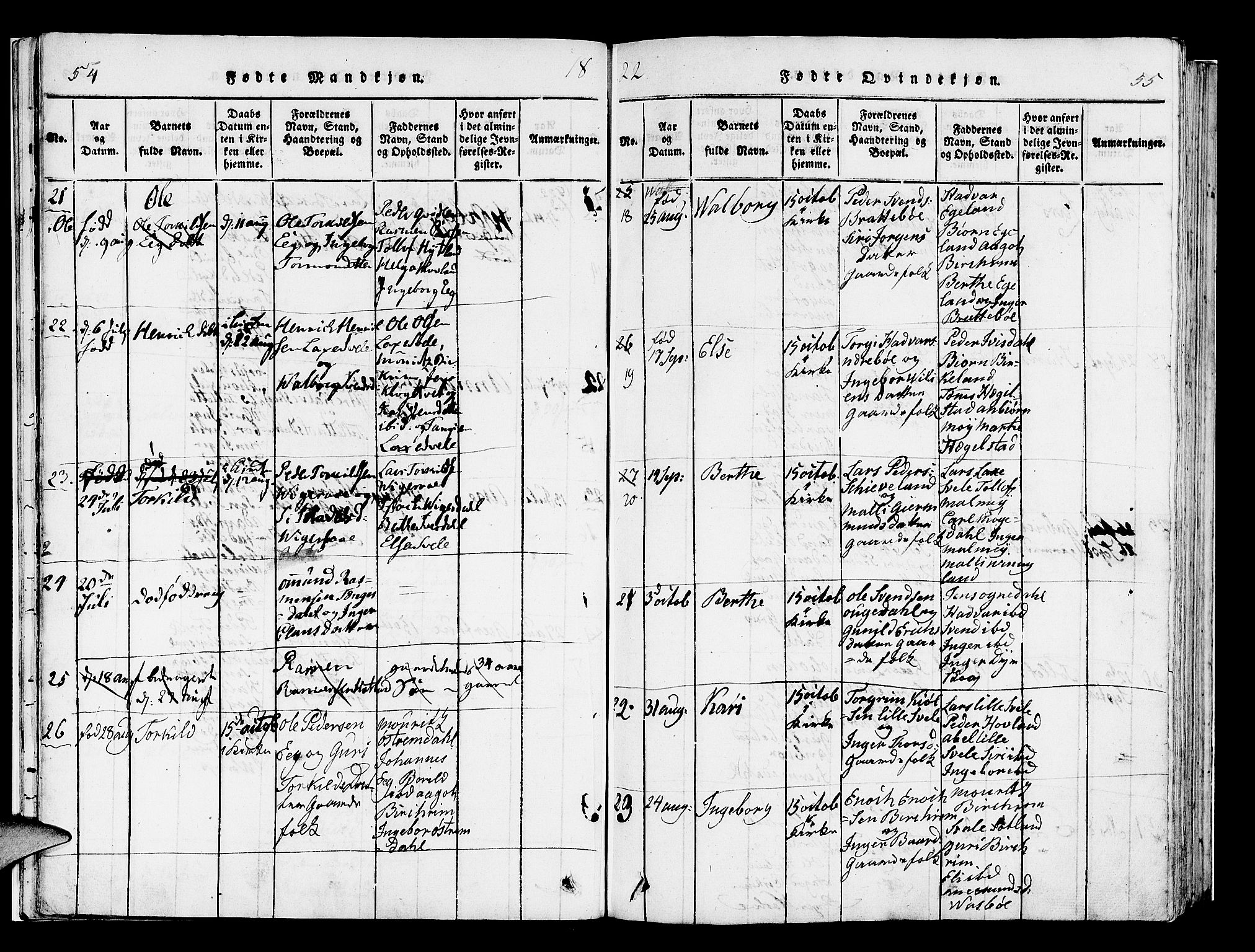 Helleland sokneprestkontor, AV/SAST-A-101810: Parish register (official) no. A 5, 1815-1834, p. 54-55