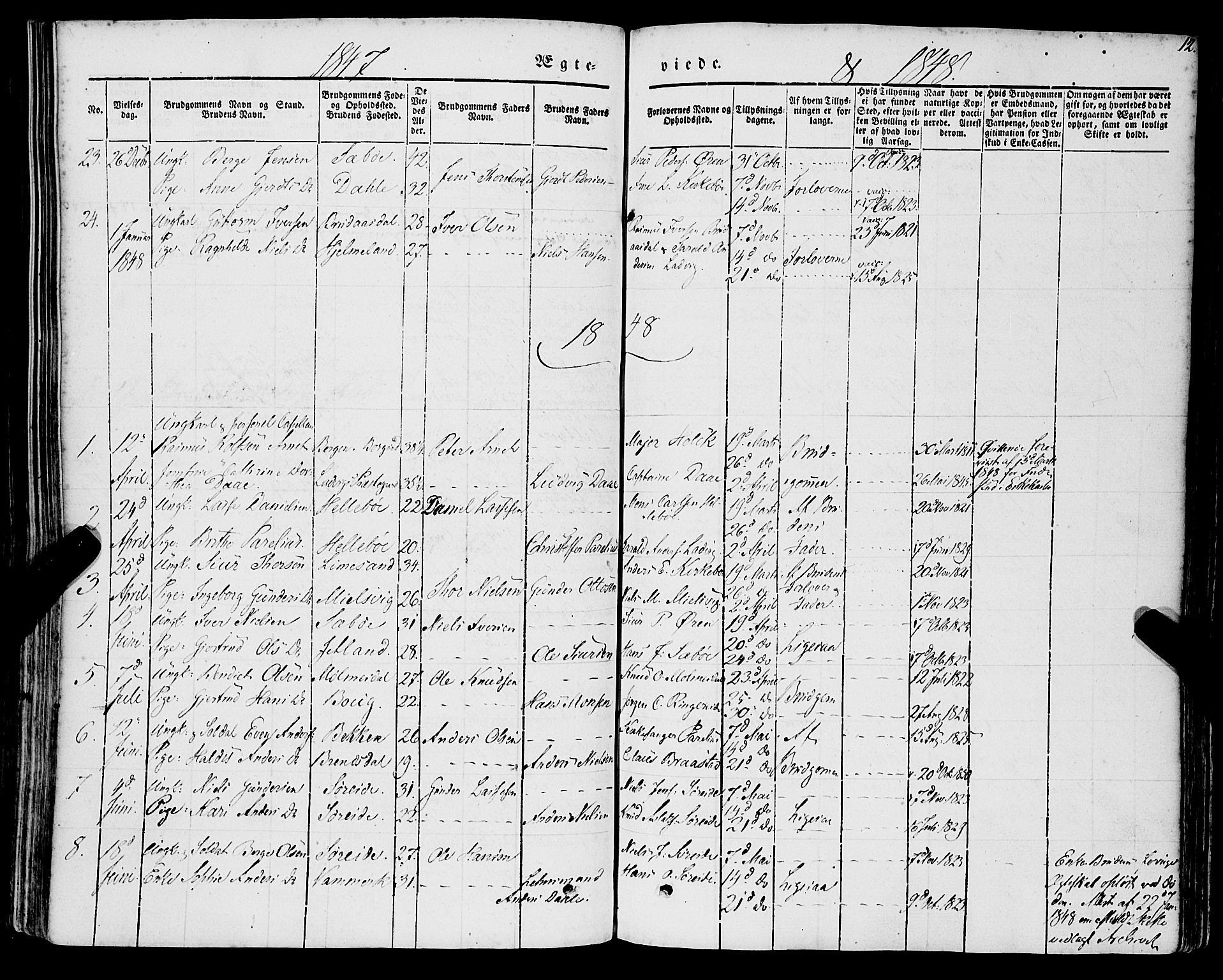 Lavik sokneprestembete, SAB/A-80901: Parish register (official) no. A 3, 1843-1863, p. 12