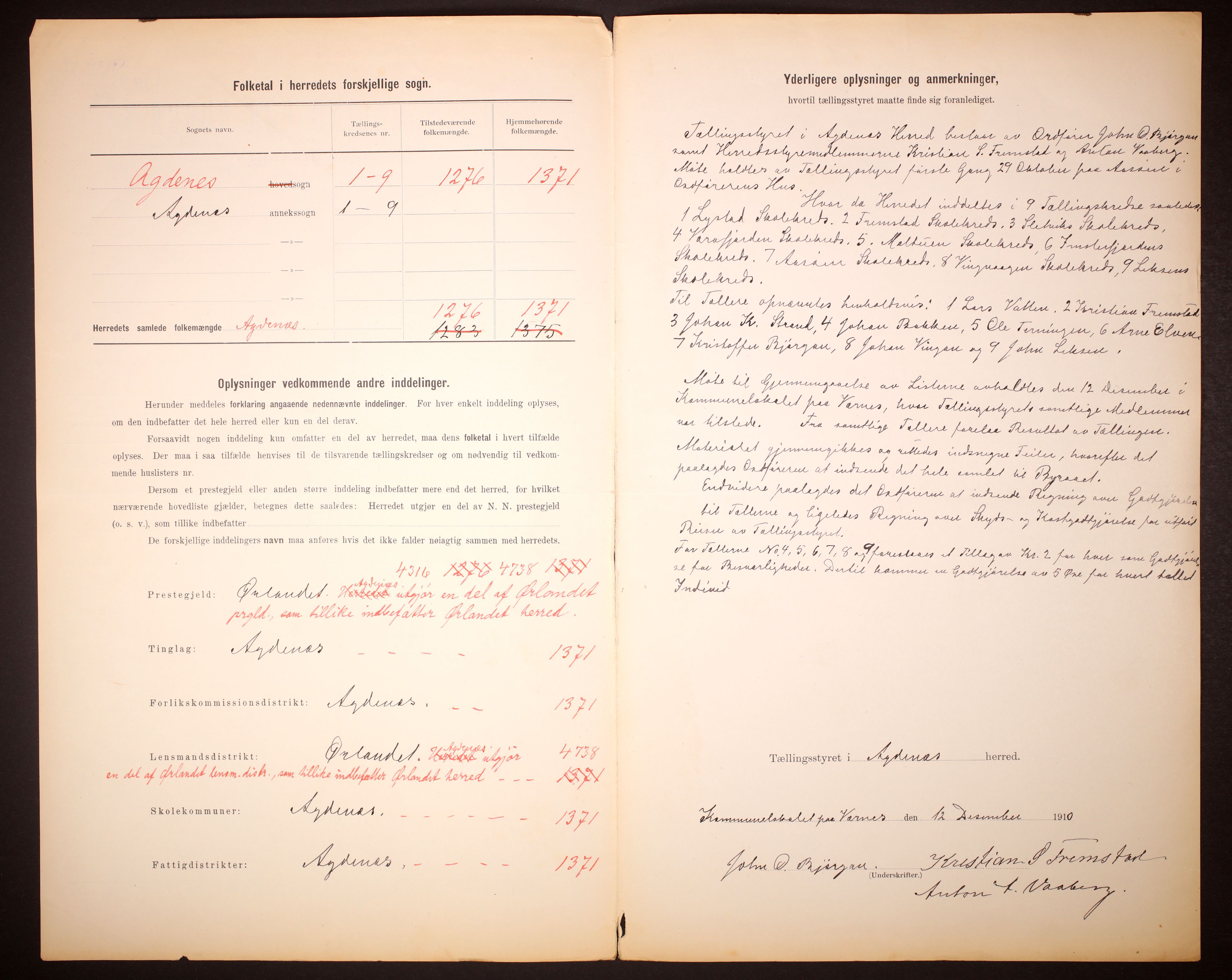 RA, 1910 census for Agdenes, 1910, p. 3