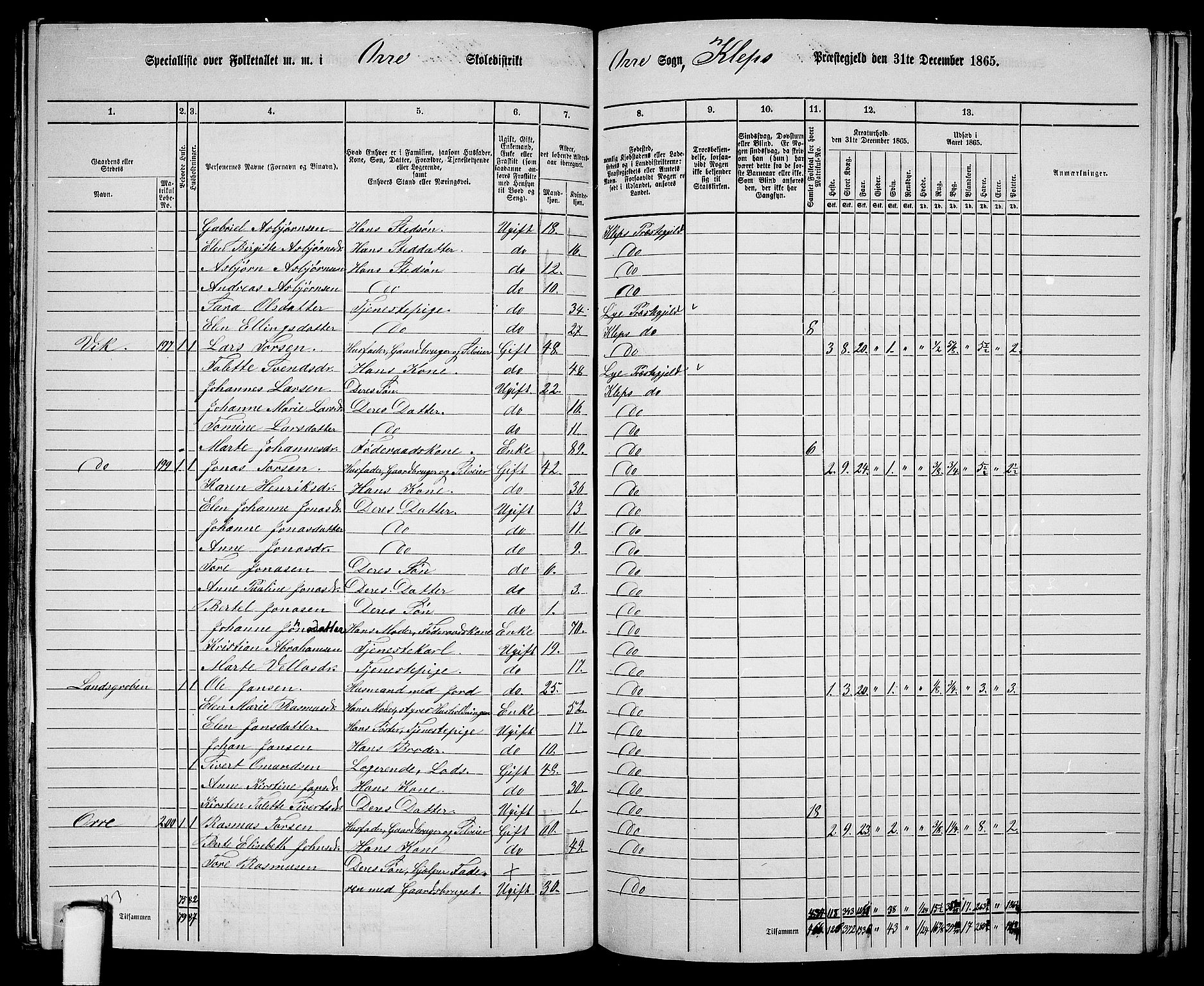 RA, 1865 census for Klepp, 1865, p. 73