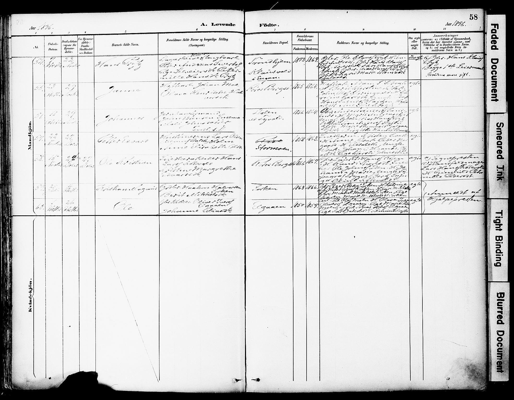 Ministerialprotokoller, klokkerbøker og fødselsregistre - Sør-Trøndelag, SAT/A-1456/681/L0935: Parish register (official) no. 681A13, 1890-1898, p. 58