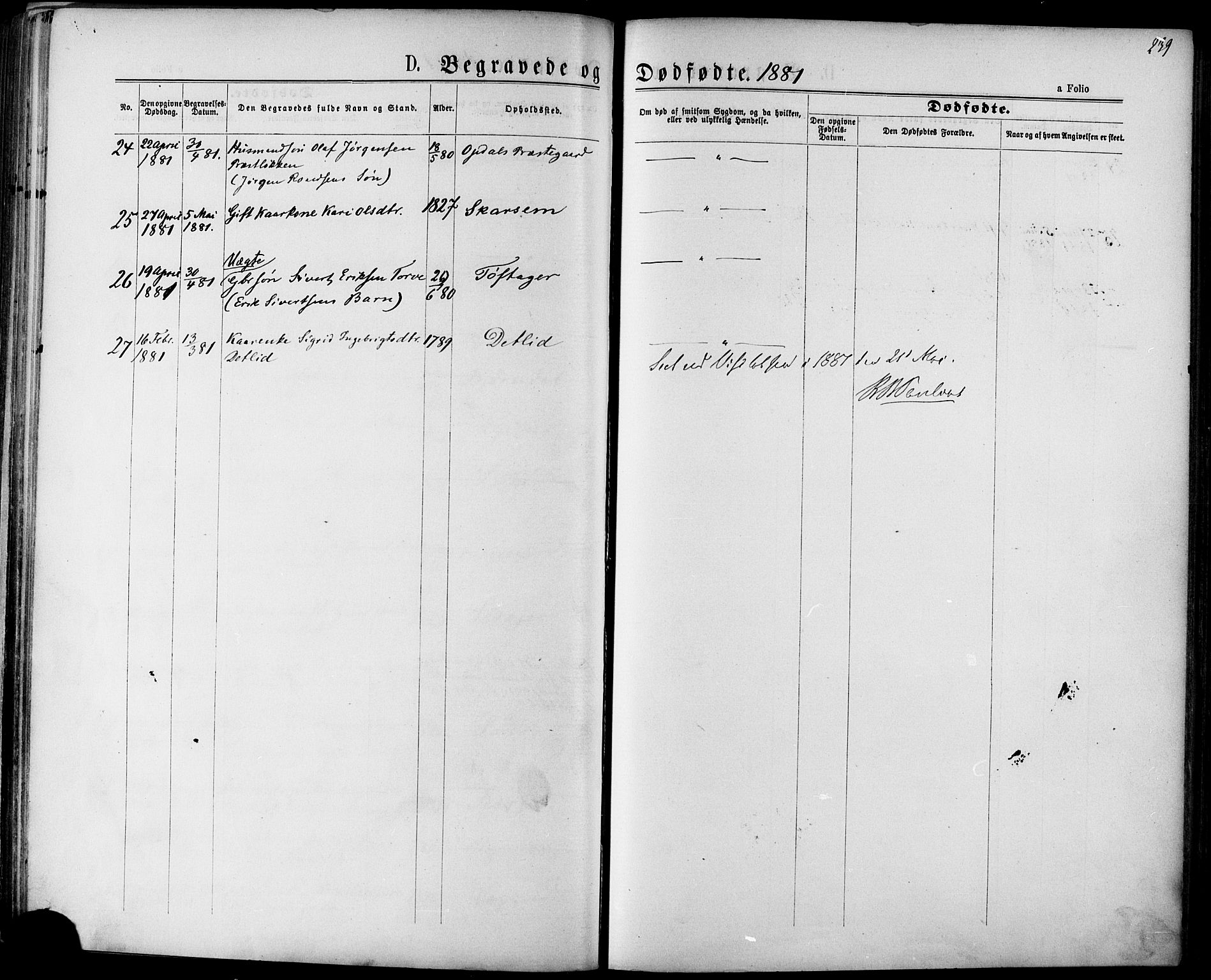 Ministerialprotokoller, klokkerbøker og fødselsregistre - Sør-Trøndelag, AV/SAT-A-1456/678/L0900: Parish register (official) no. 678A09, 1872-1881, p. 239