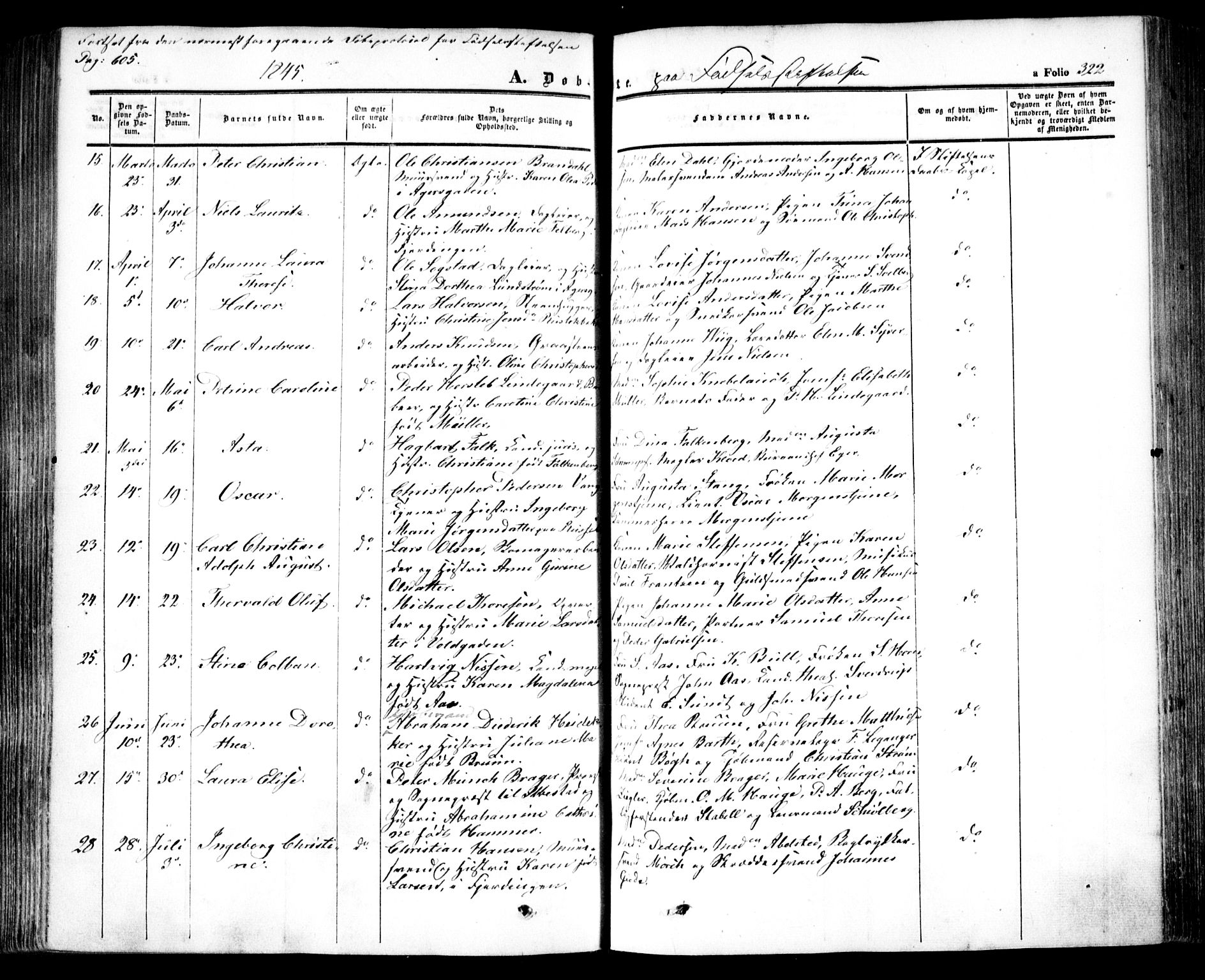 Oslo domkirke Kirkebøker, SAO/A-10752/F/Fa/L0013: Parish register (official) no. 13, 1844-1864, p. 322