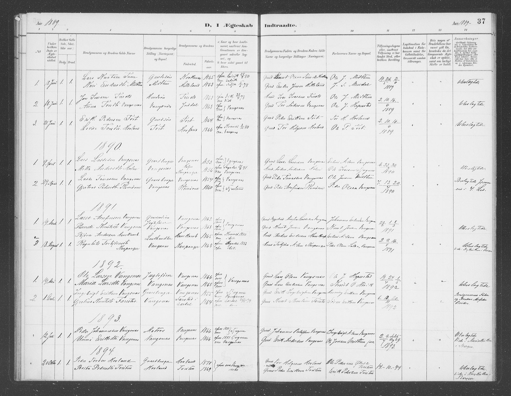 Balestrand sokneprestembete, AV/SAB-A-79601/H/Haa/Haae/L0001: Parish register (official) no. E  1, 1889-1909, p. 37