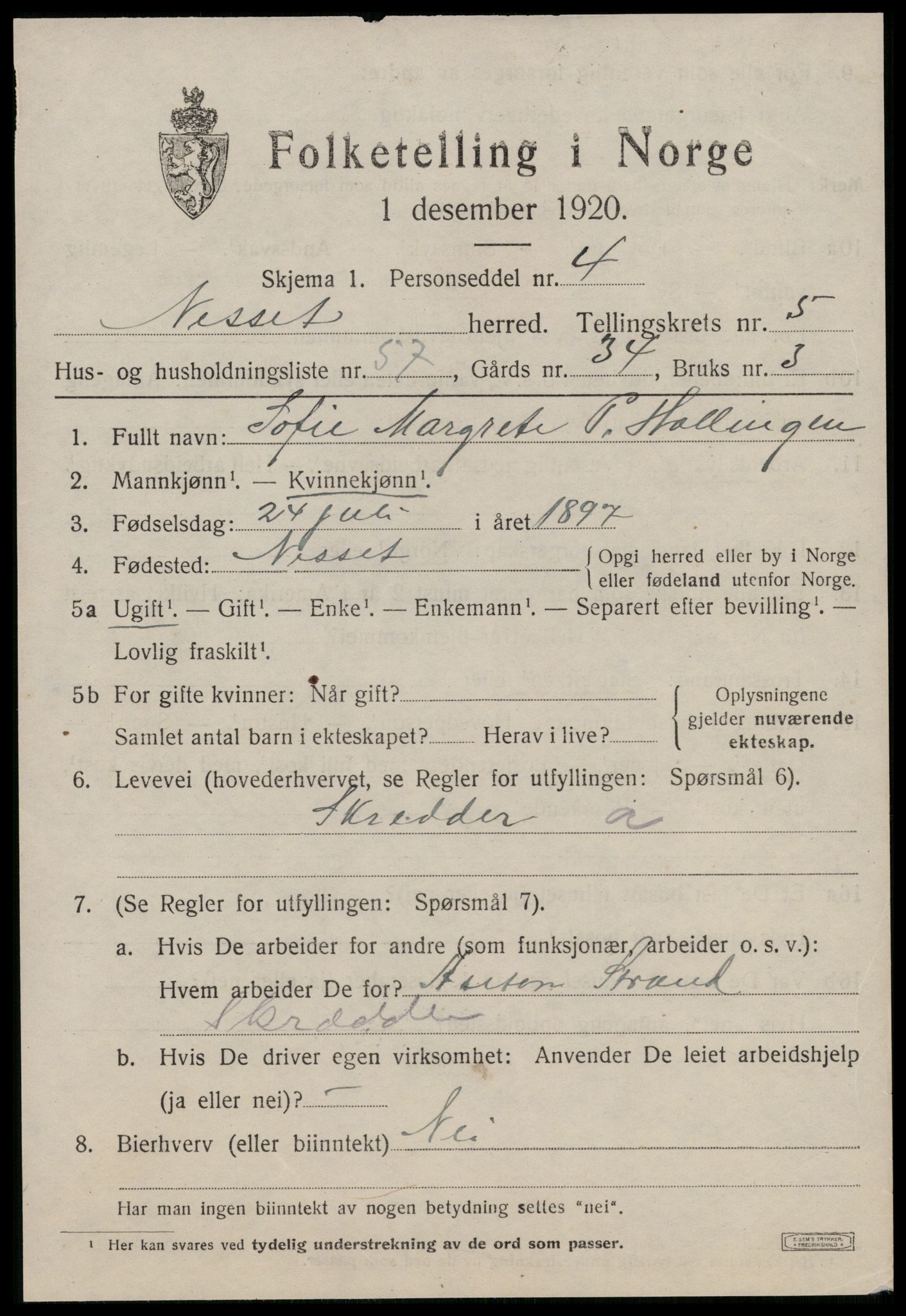 SAT, 1920 census for Nesset, 1920, p. 2800