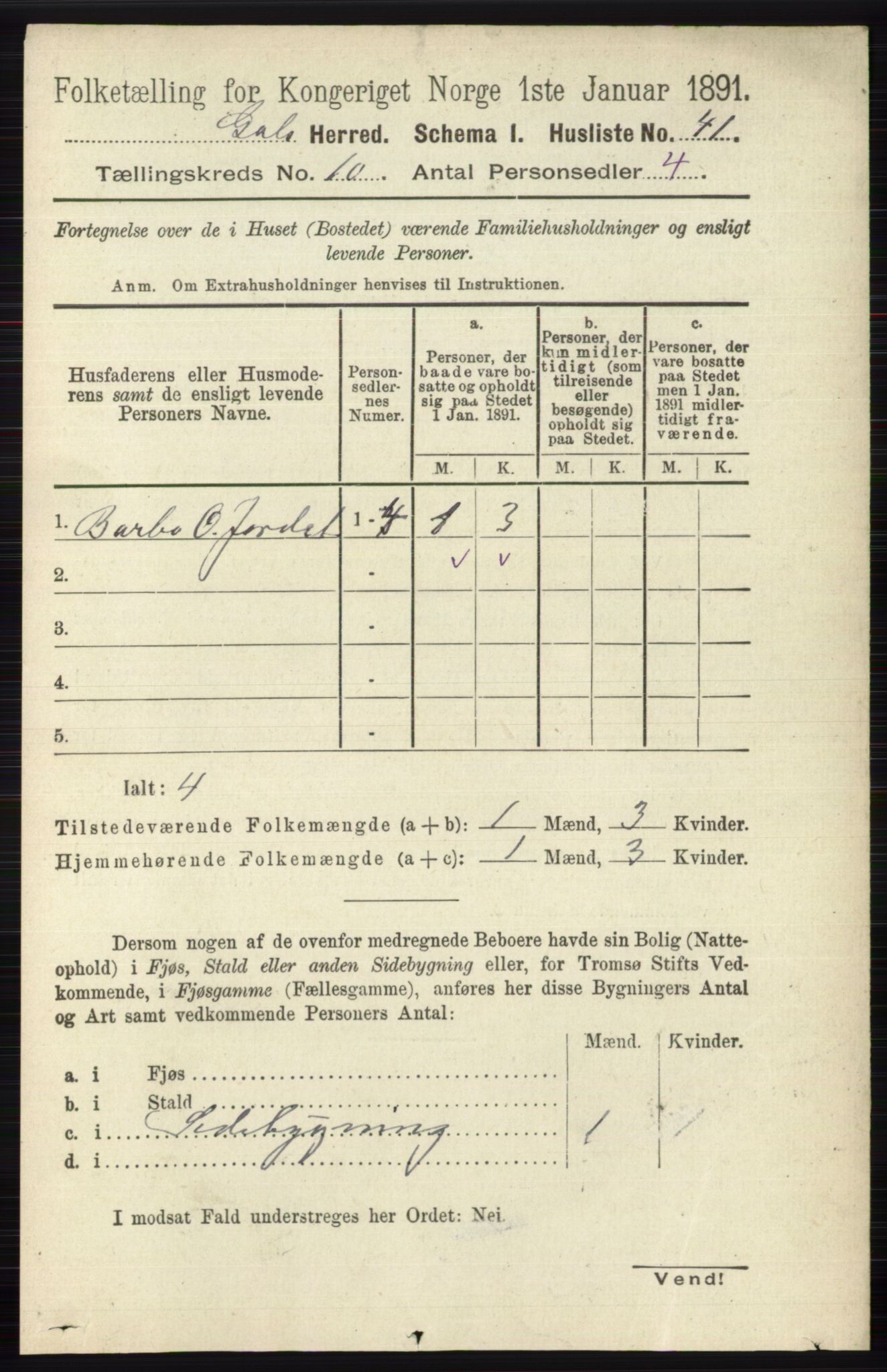 RA, 1891 census for 0617 Gol og Hemsedal, 1891, p. 4021