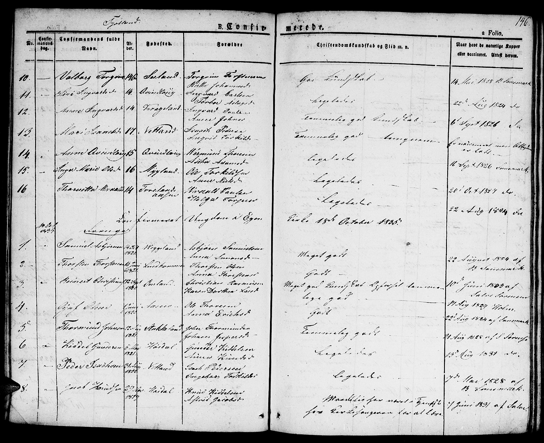 Hægebostad sokneprestkontor, AV/SAK-1111-0024/F/Fa/Faa/L0003: Parish register (official) no. A 3 /2, 1825-1840, p. 146