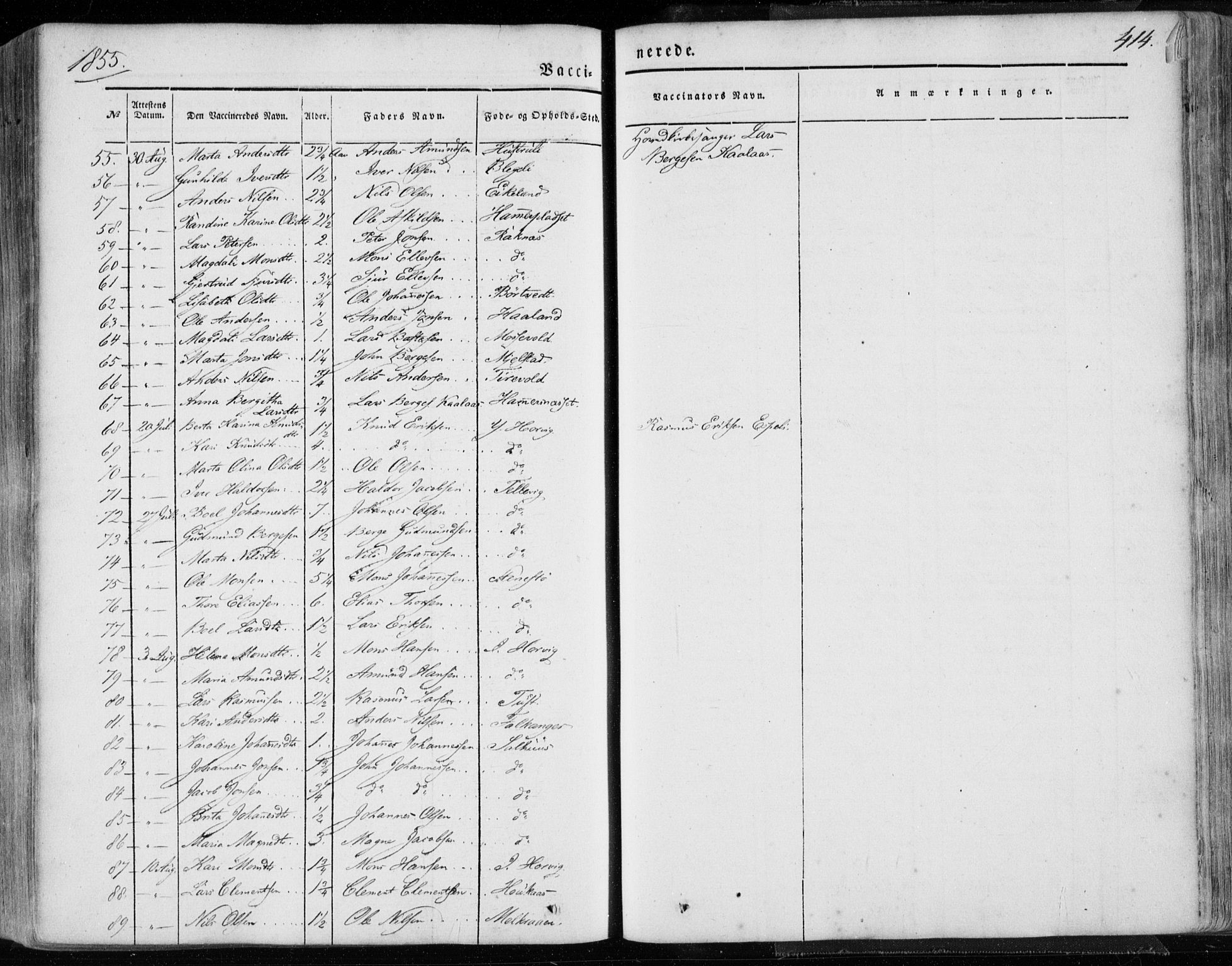 Hamre sokneprestembete, AV/SAB-A-75501/H/Ha/Haa/Haaa/L0013: Parish register (official) no. A 13, 1846-1857, p. 414