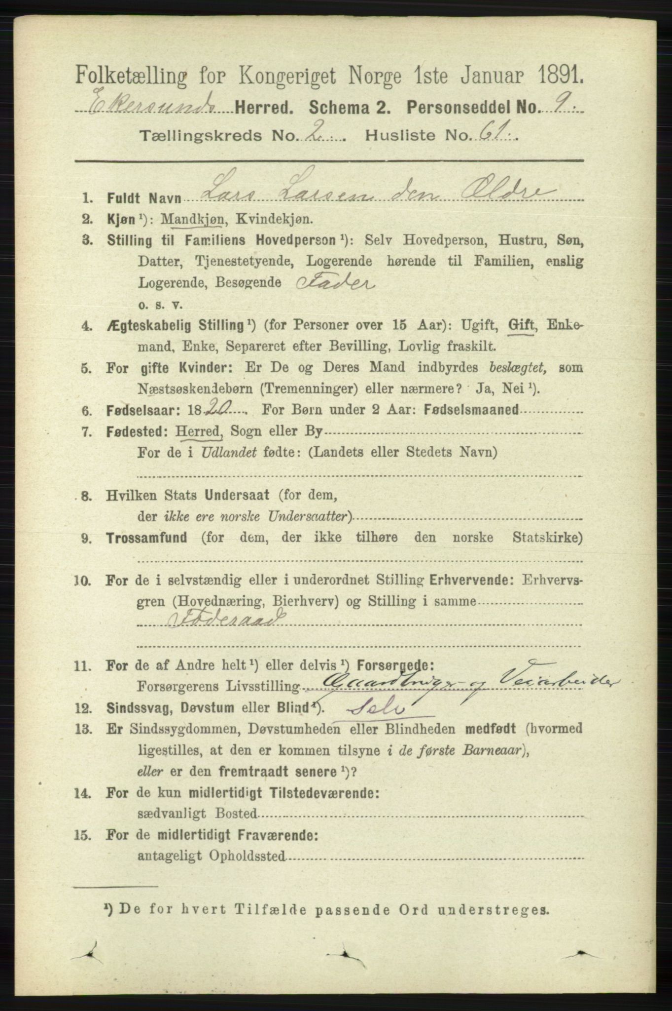 RA, 1891 census for 1116 Eigersund herred, 1891, p. 799