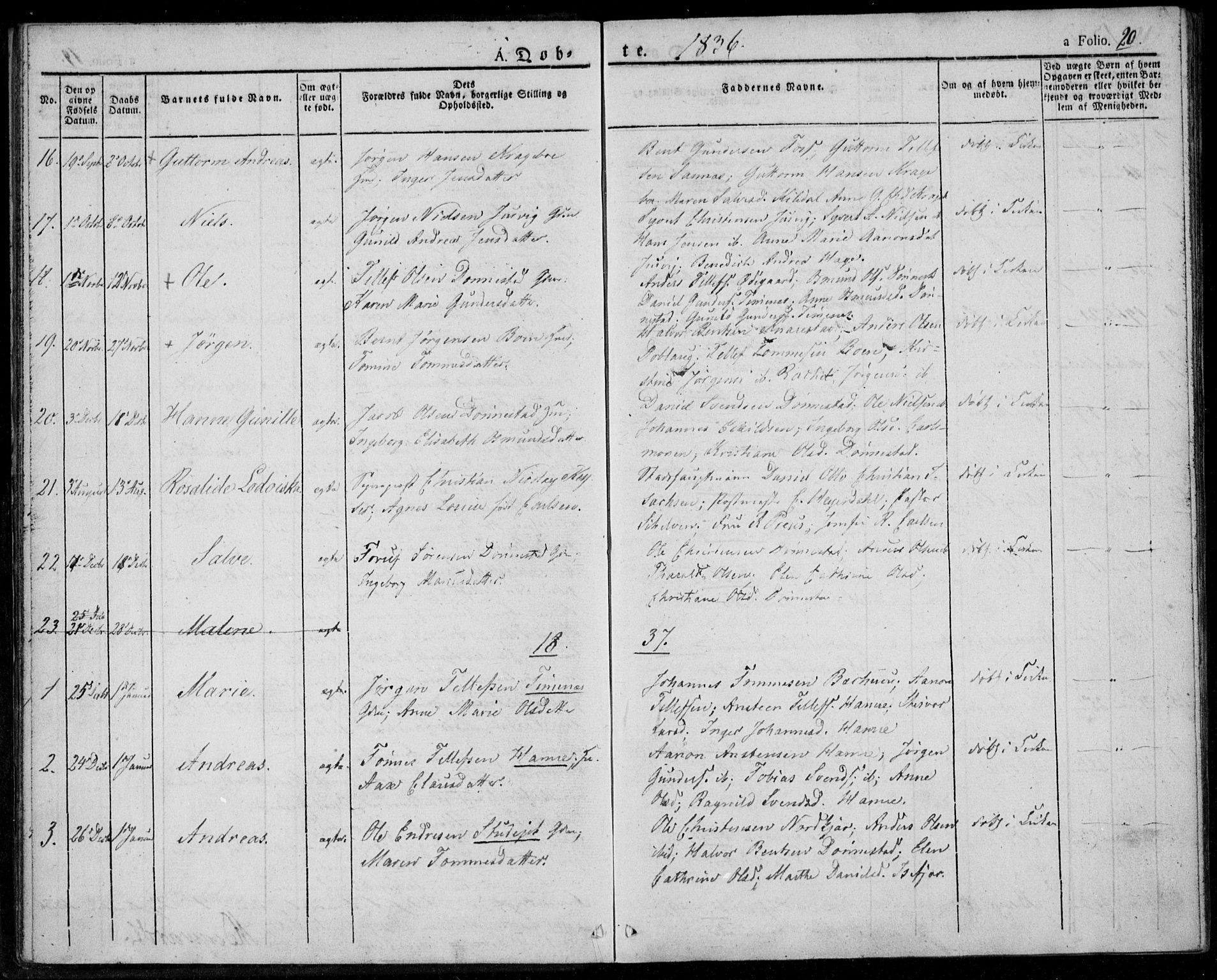 Tveit sokneprestkontor, AV/SAK-1111-0043/F/Fa/L0003: Parish register (official) no. A 3, 1829-1852, p. 20