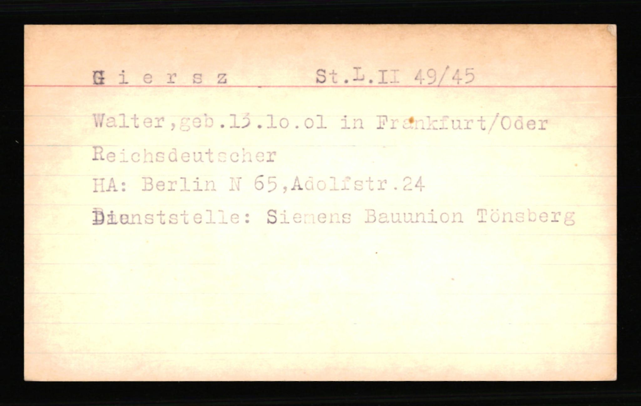 SS- und Polizeigericht Nord (IX), RA/RAFA-3182/0001/C/Ca/L0002: kartotekkort for personer alfabetisk på etternavn: D-H, 1940-1945, p. 520