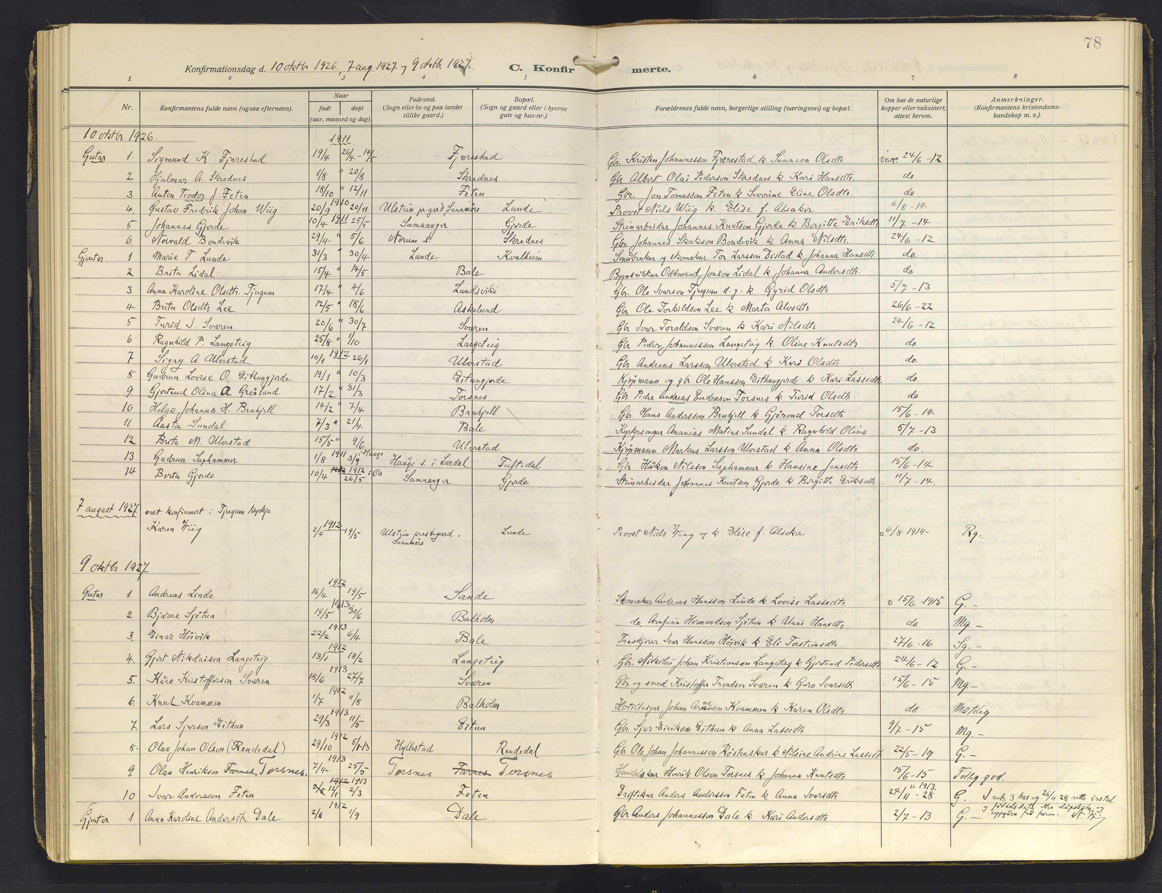 Balestrand sokneprestembete, AV/SAB-A-79601/H/Haa/Haab/L0002: Parish register (official) no. B 2, 1911-1932, p. 78