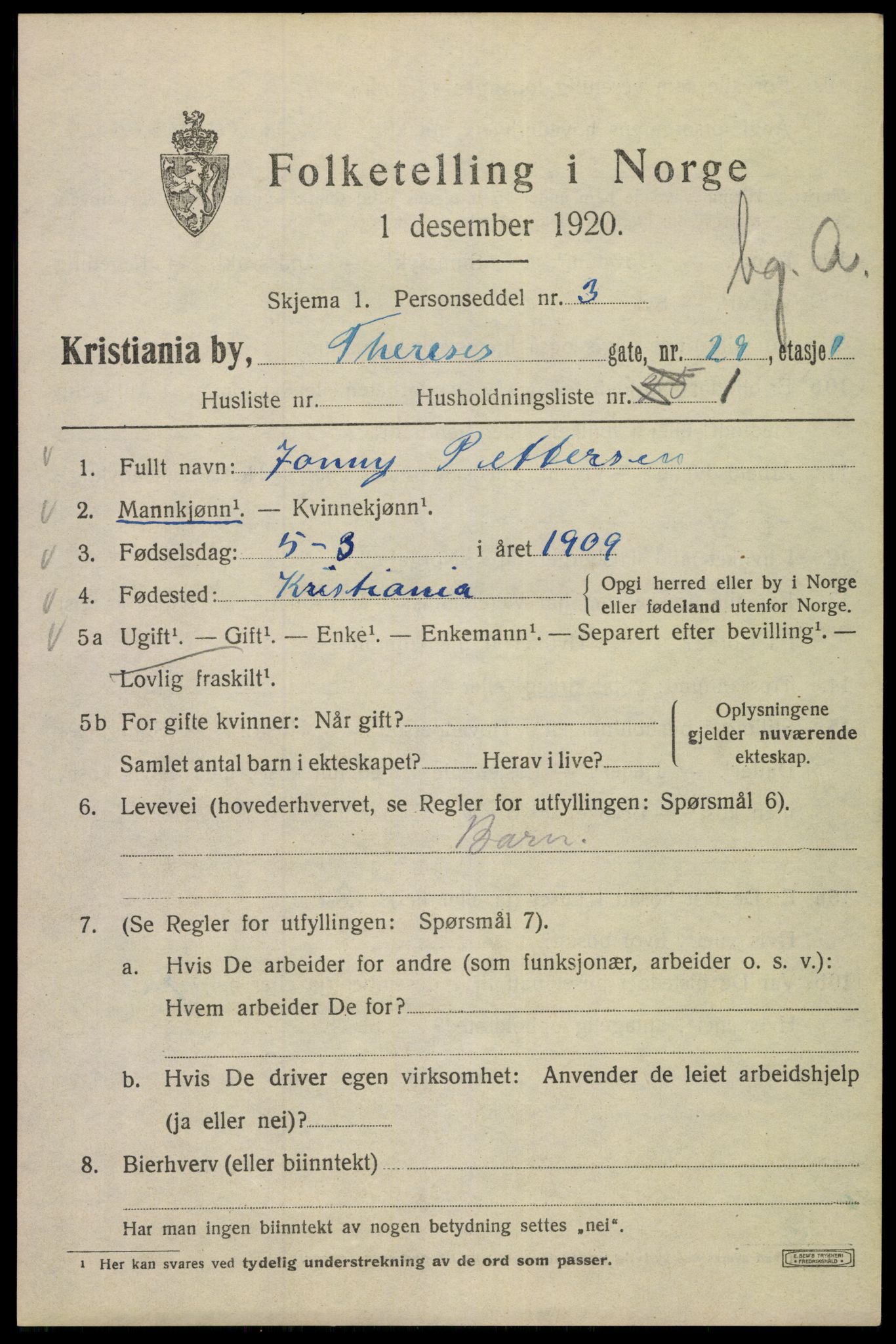 SAO, 1920 census for Kristiania, 1920, p. 569023