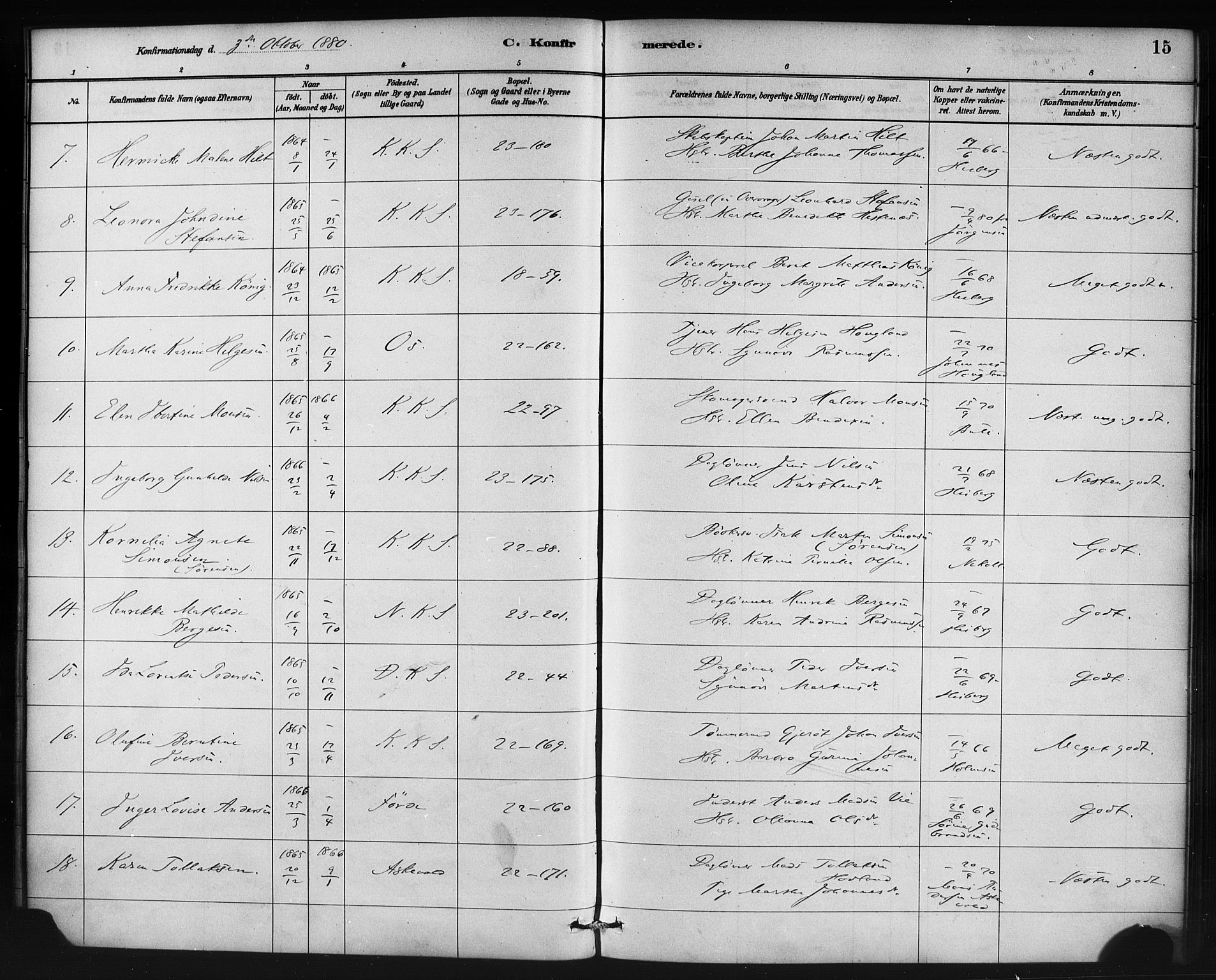 Korskirken sokneprestembete, AV/SAB-A-76101/H/Haa/L0029: Parish register (official) no. C 5, 1880-1892, p. 15