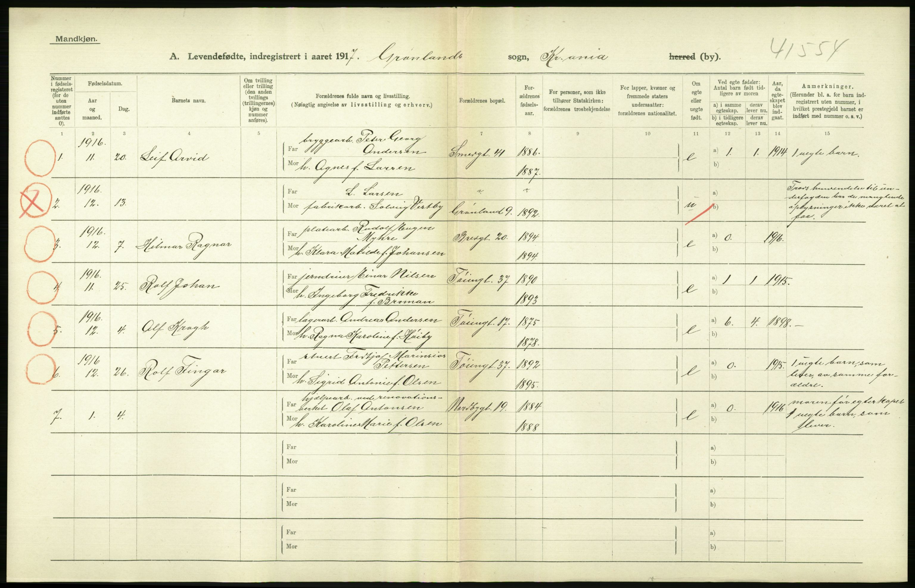 Statistisk sentralbyrå, Sosiodemografiske emner, Befolkning, AV/RA-S-2228/D/Df/Dfb/Dfbg/L0006: Kristiania: Levendefødte menn og kvinner., 1917, p. 2