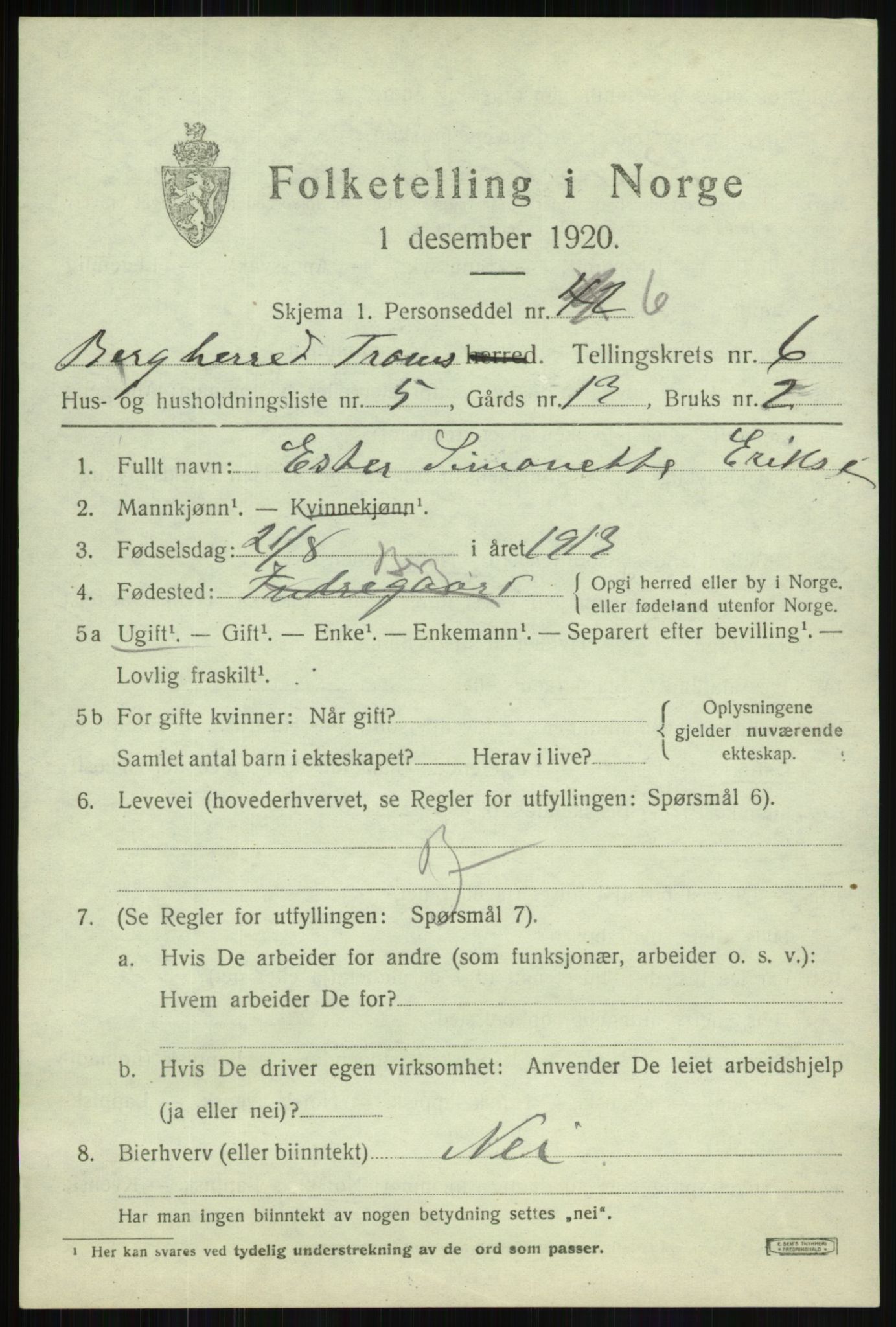 SATØ, 1920 census for Berg, 1920, p. 2135